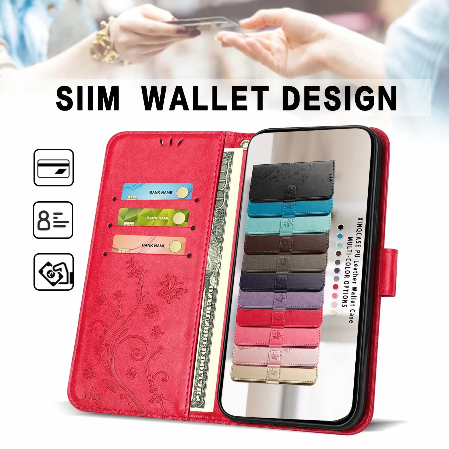 Etui Samsung Galaxy A54 5G, etui ochronne ze skóry PU z klapką, czerwone