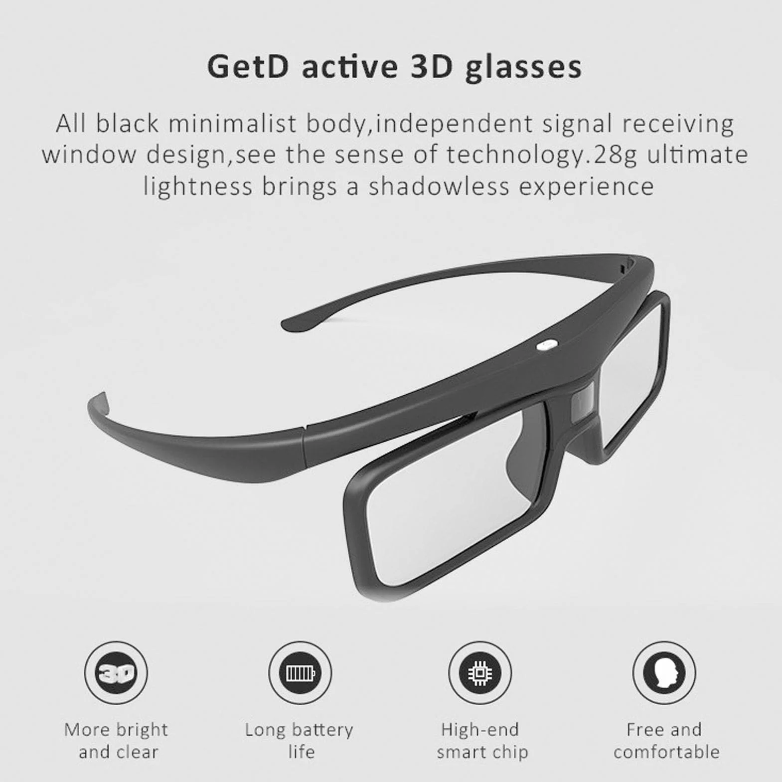 Okulary 3D DLP LINK, Odświeżanie 144 Hz, ładowalne, Aktywne Okulary 3D do Większości Projektorów DLP LINK 3D, dla dla Optoma, dla dla