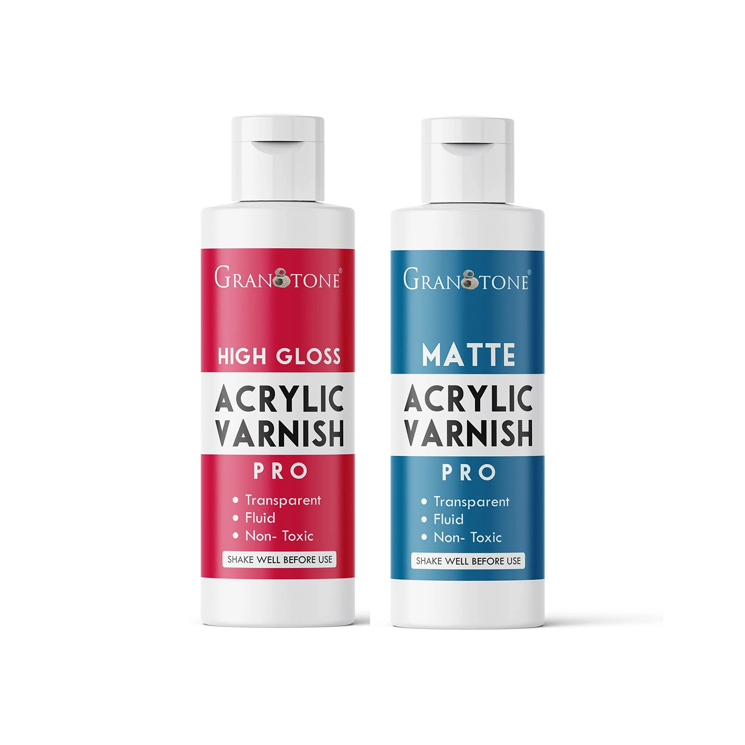 GRANOTONE Akrylowy lakier artystyczny, nie żółknie, nietoksyczny, odporny na szalenie, profesjonalni artyści, malarze hobbyści i dzieci, wyprodukowano w Indiach (100 ml x 2 (wysoki połysk i matowy))