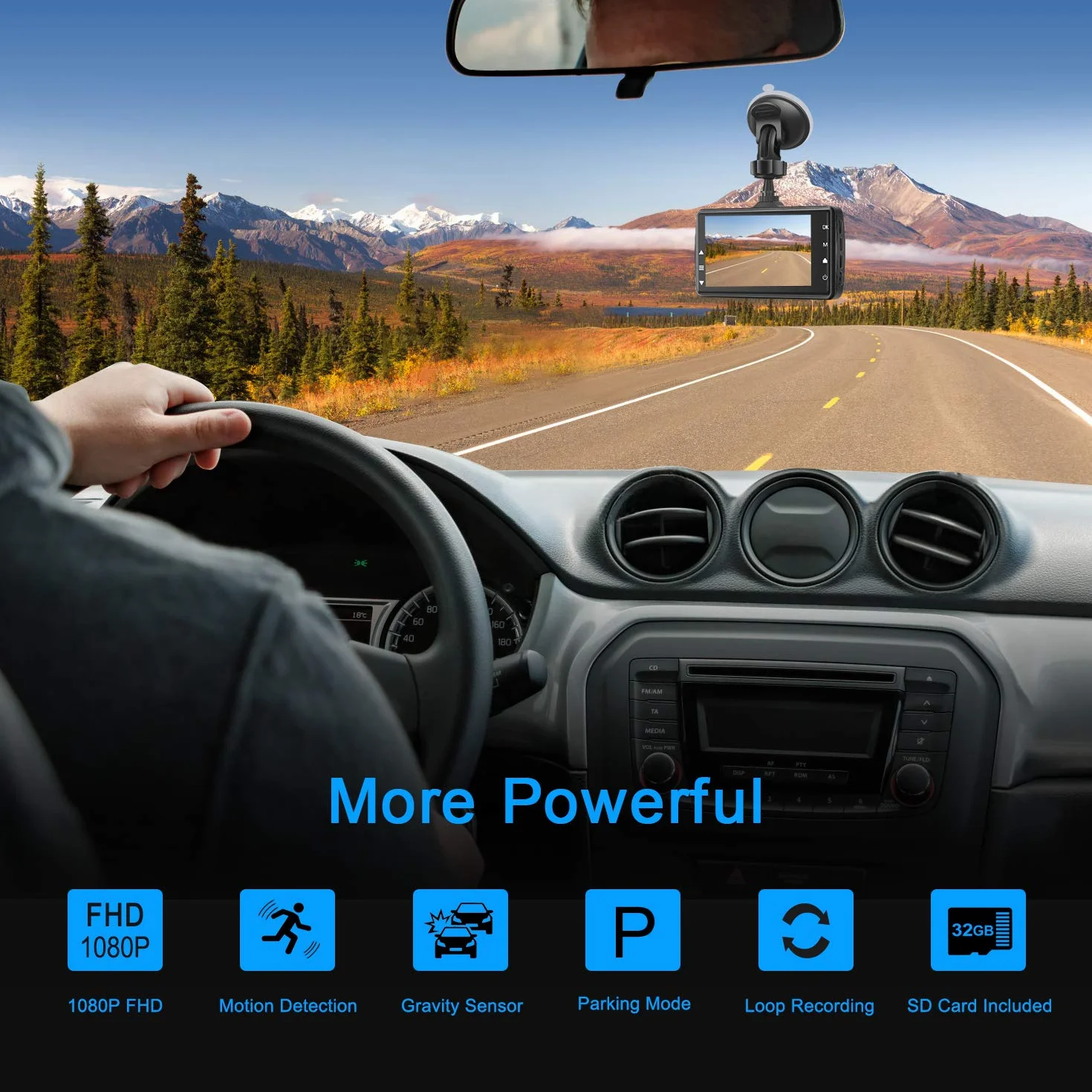 BOOGIIO 1080P FHD Car Driving Recorder 3'' IPS Screen 170° Wide Angle Kamera przednia z 32G SD Card
