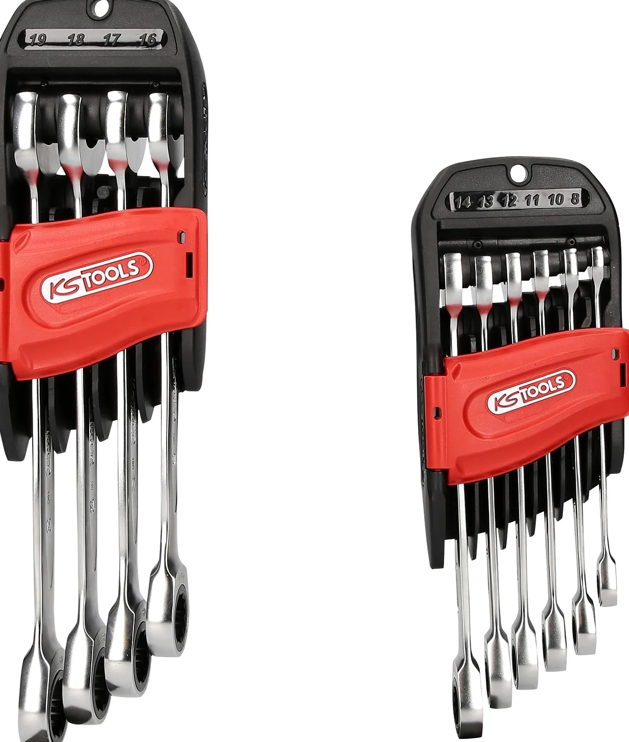 KS Tools 503.4250 GEAR+ Zestaw kluczy plasko-oczkowychz grzechotka, 10-szt, 8-19mm