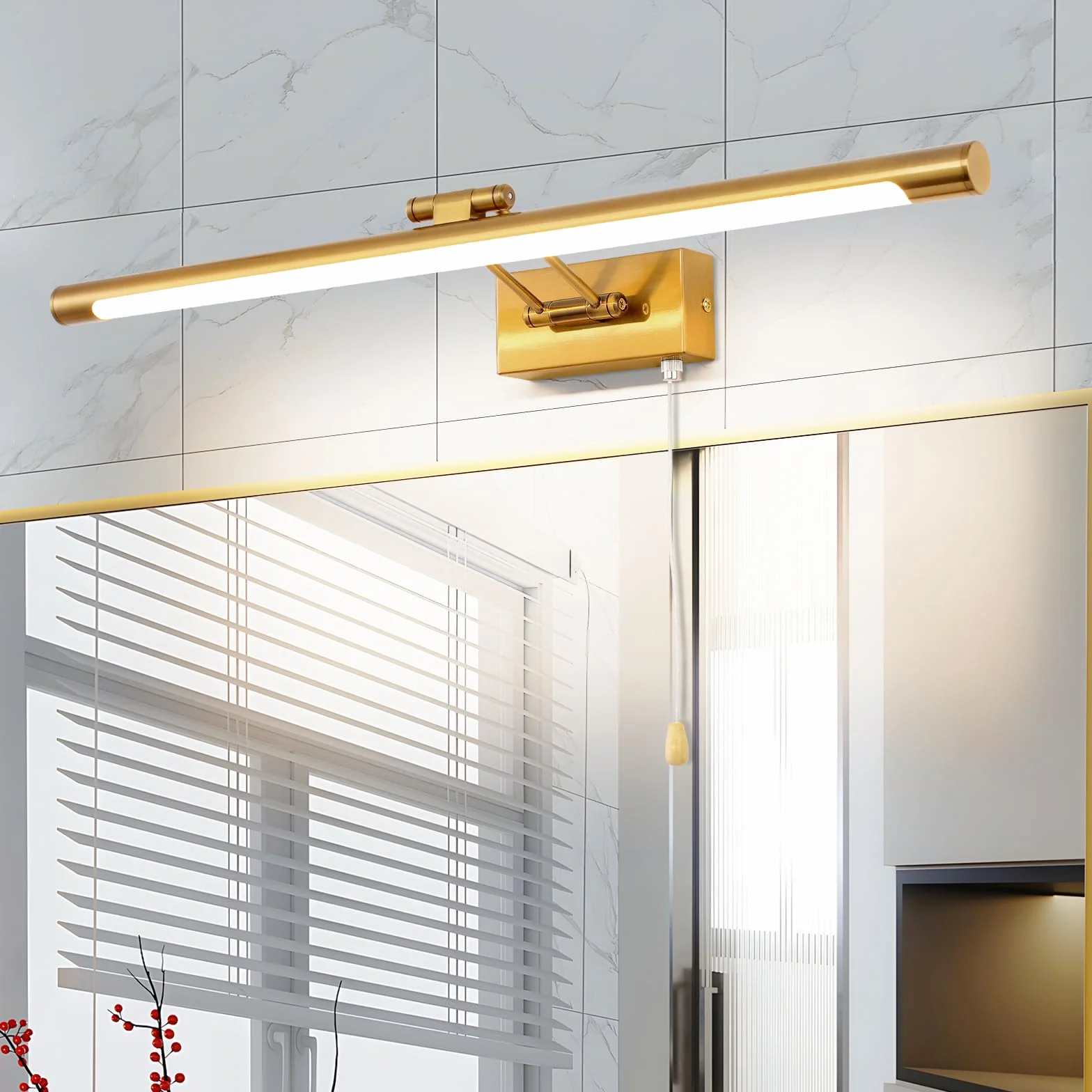 60cm Lampa LED do oświetlenia obrazu, 12W lustro łazienkowe, lampa ścienna z obrotową głowicą lampy do sypialni, 3000K hotelu restauracji stolik nocny, lampa do czytania 960lm mosiądz