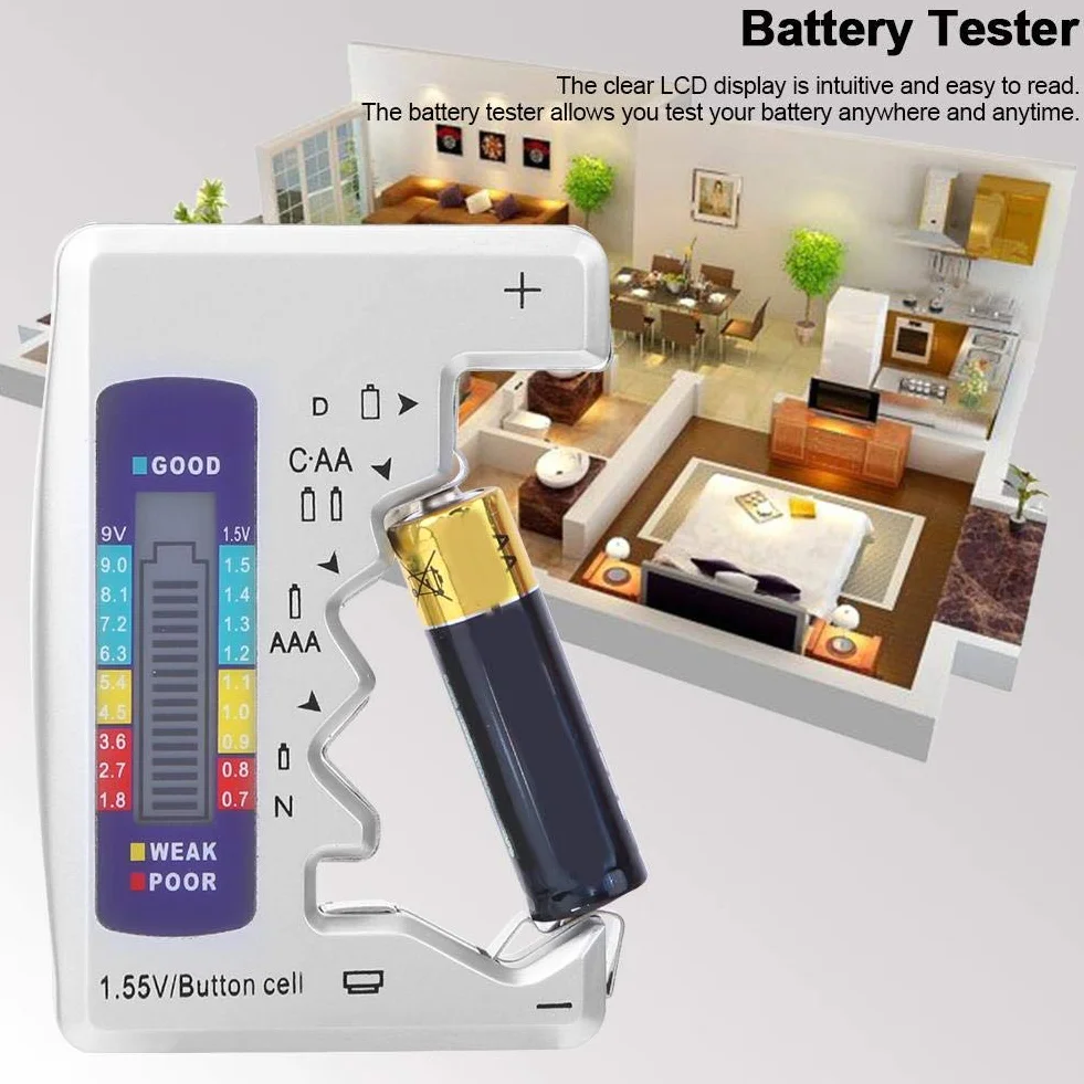Uniwersalny cyfrowy tester baterii LCD do D C AA AAA 9V 1.5V