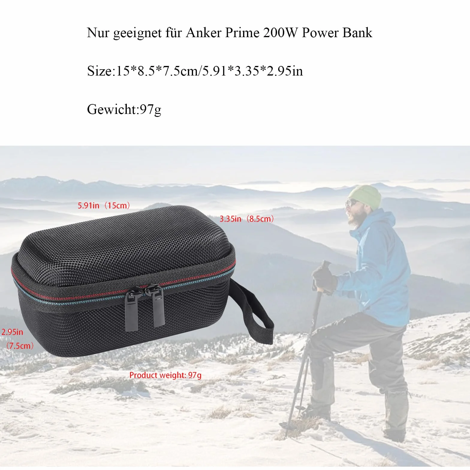 Pokrowiec EVA do Anker Prime Power Bank 200 W, twarde etui podróżne, czarne