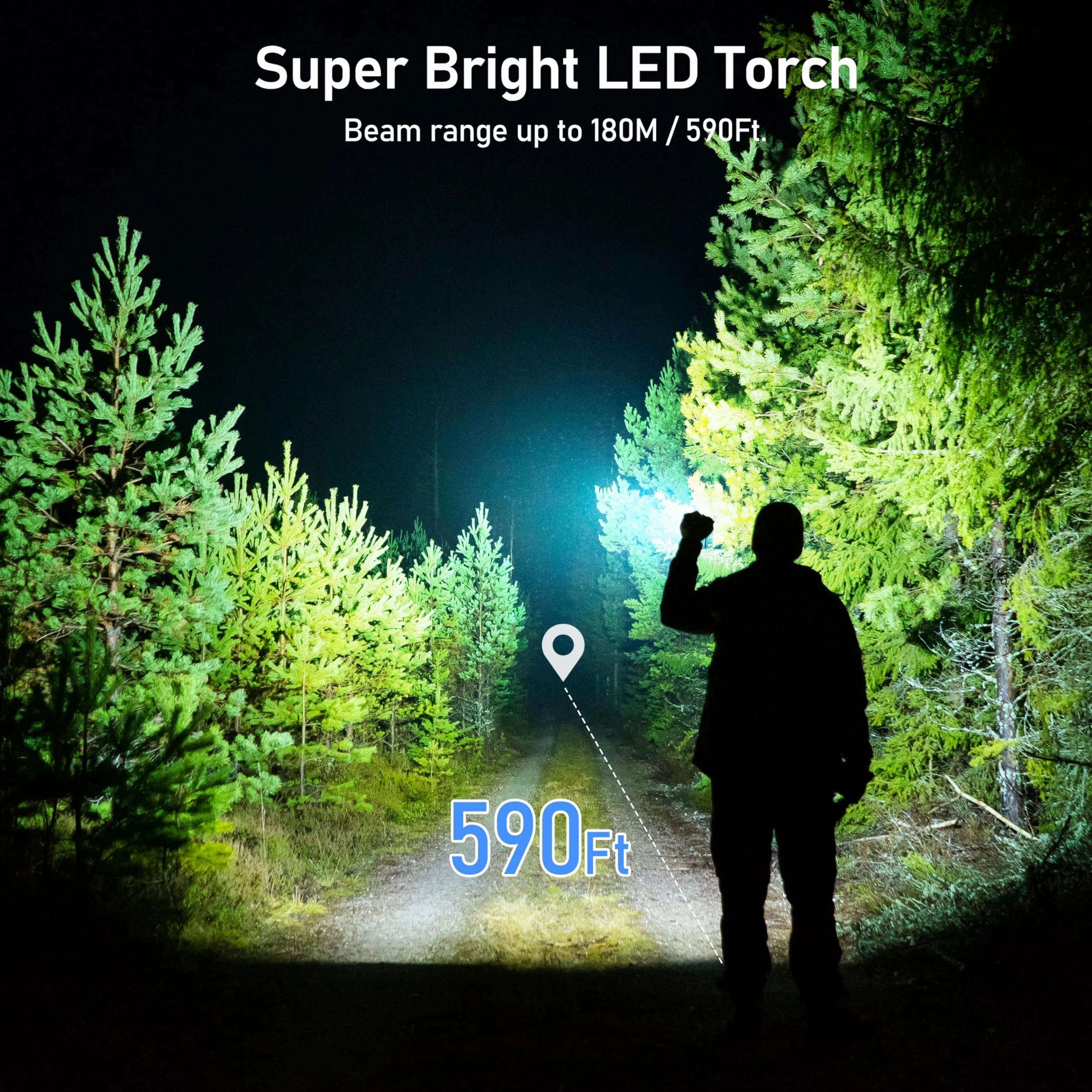 Blukar LED Latarka Ładowalna, Super Jasna Latarka z Regulowanym Ogniskowaniem, Wodoodporna, 4 Tryby Oświetlenia do Sytuacje Awaryjne, Camping, Wędrówki