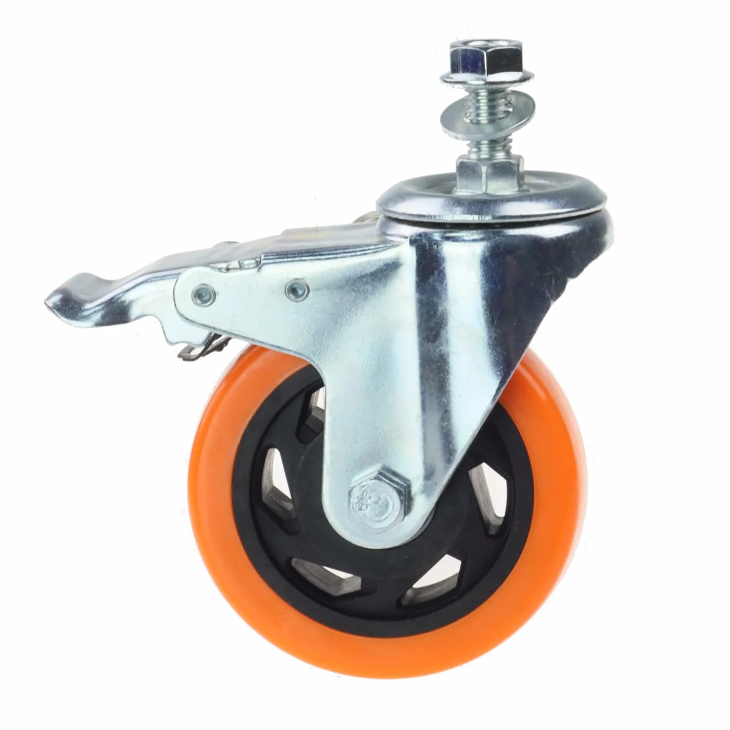 Wytrzymałe, obrotowe koła, 3-calowe żółte kółka z trzpieniem metrycznym M12-1,75x25 mm, podwójne hamulce, kółka bezpieczne do 1200 funtów/zestaw do przemysłu i mebli, zestaw 4 szt.