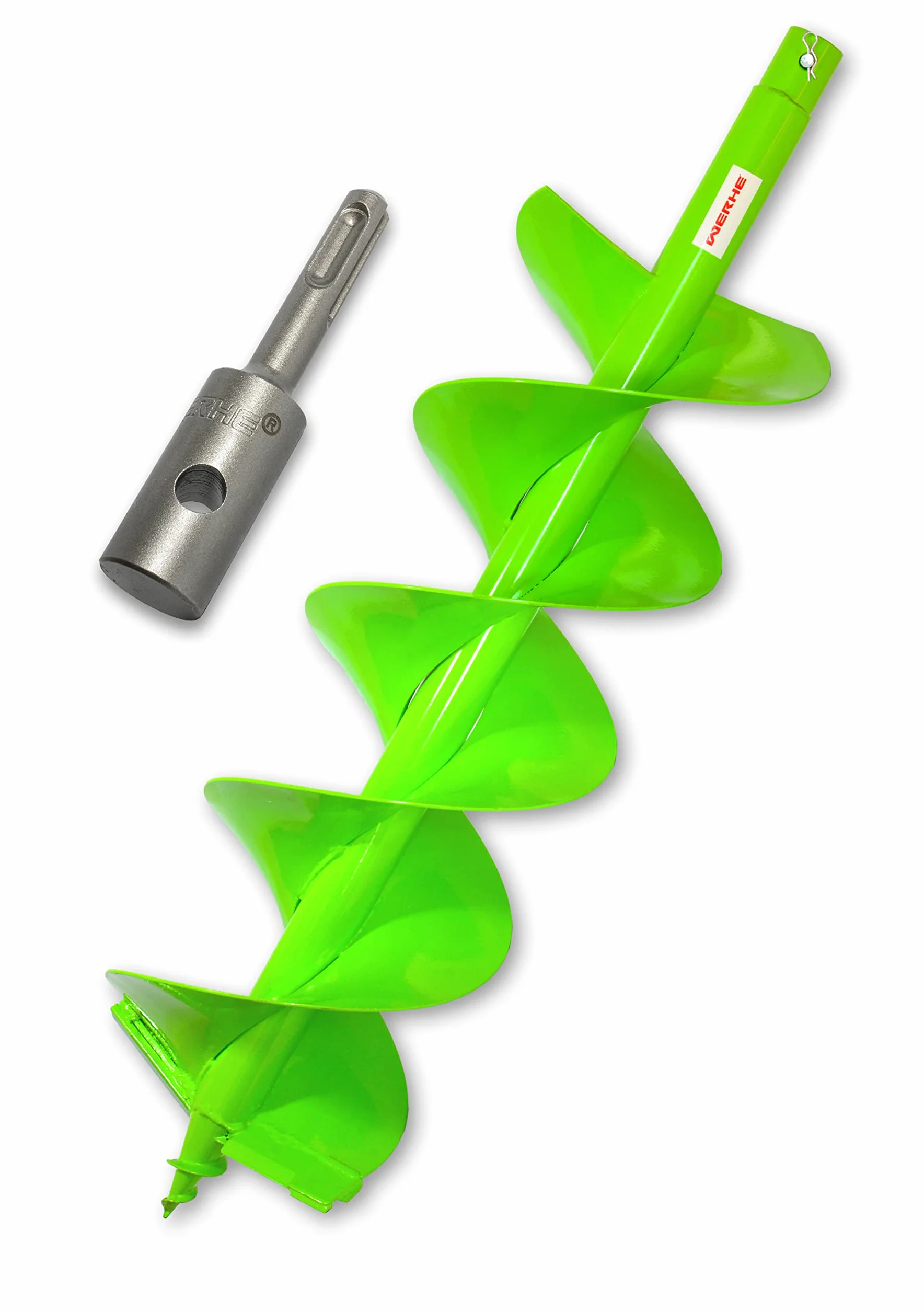 WERHE świder ziemny 250 mm, podwójna spirala, stal, adapter SDS Plus | długość całkowita 800 mm, głębokość robocza 760 mm, waga 8,9 kg, grot centrujący, do wiercenia pod słupki i fundamentów