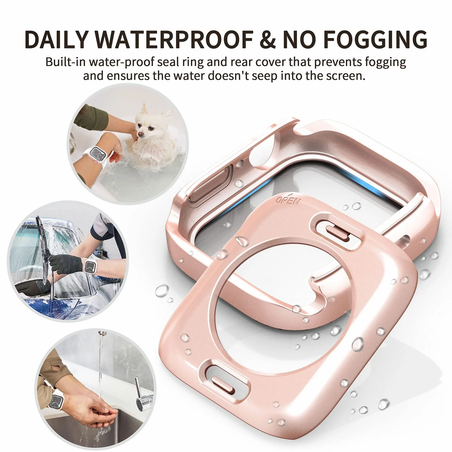 Wodoszczelne, błyszczące etui 2 w 1, kompatybilne z Apple Watch 44 mm, SE3/SE2/SE serii 6/5/4, etui ochronne iWatch z diamentami Bling stras, akcesoria, różowe