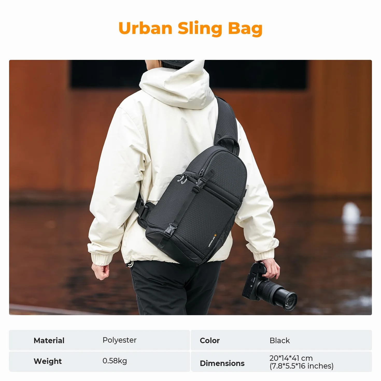 K&F Concept Torba na ramię na aparat torba crossbody wodoodporny plecak na aparat DSLR/SLR/futerał na aparat bezlusterkowy torby fotograficzne, Czarny, M, Klasyczny