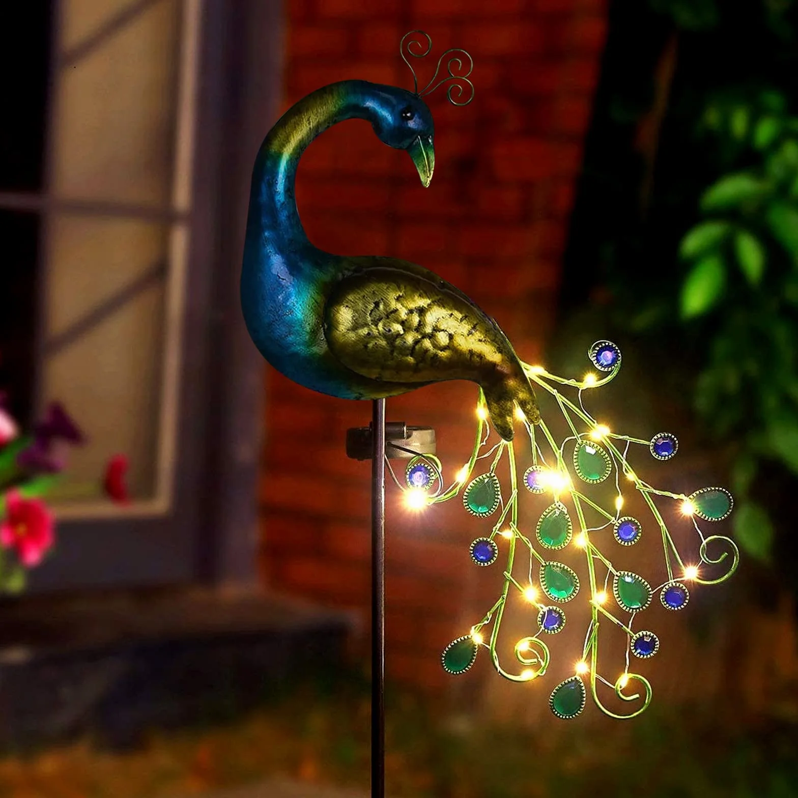 Solarne światła ogrodowe paw solarny metalowy słup lampka nocna paw trawnik lampa zewnętrzna, wodoodporna lampa na zewnątrz, do ogrodu patio dekoracja ogrodu