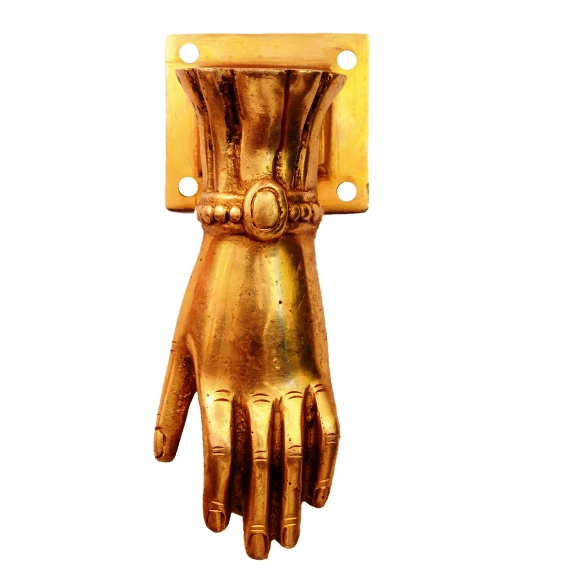 Purpledip Mosiężny uchwyt knocker do drzwi: 'Hand of God' (11137)