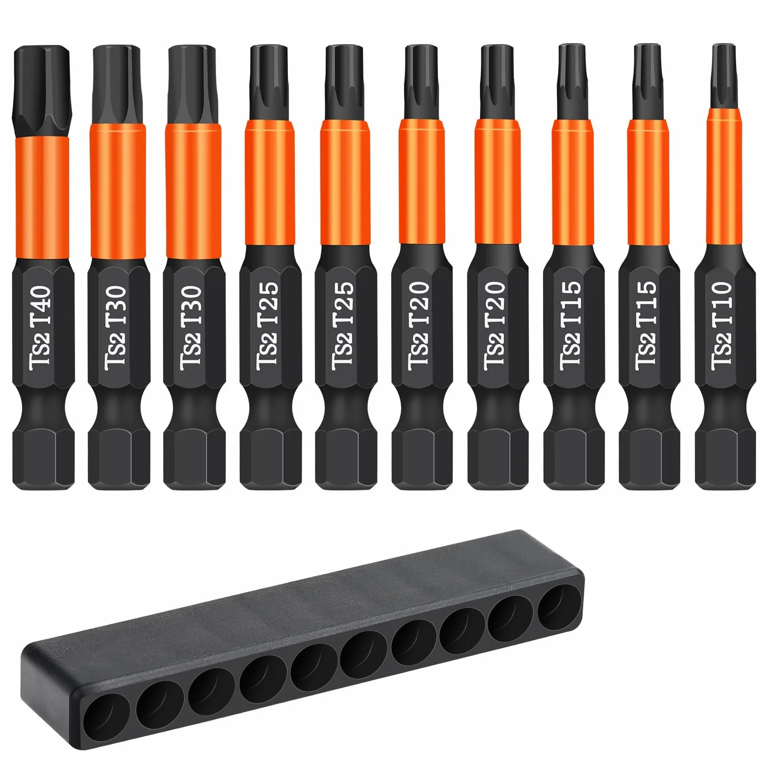 drado Zestaw 10 bitów Torx, wkrętak magnetyczny ze stali S2 1/4" Torx T10, T15, T20, T25, T30, T40, z pudełkiem dozownika (50 mm)