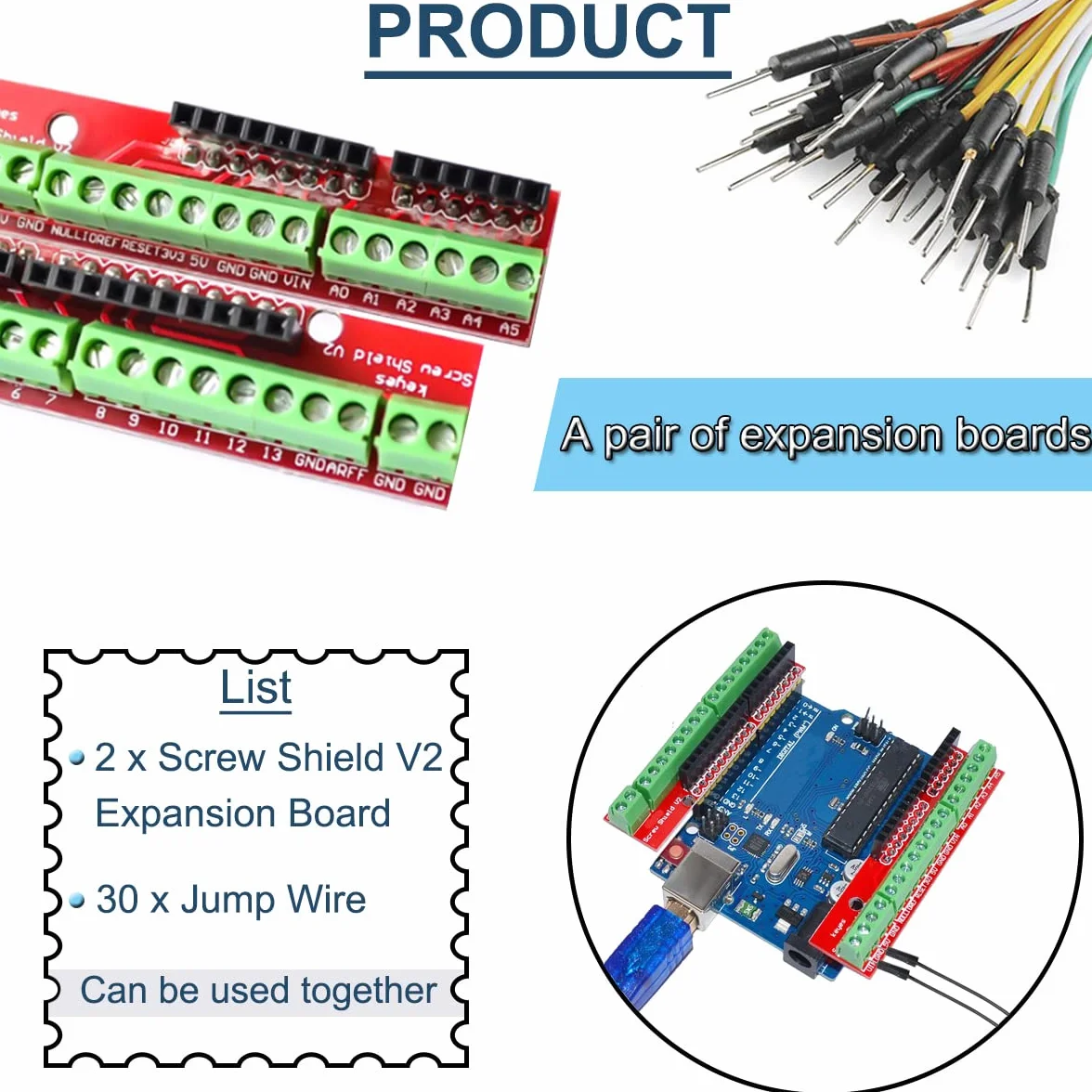 Screw Shield V2 karta rozszerzeń, stabilna płyta PCB, stabilna (podwójne wsparcie), kompatybilna z Arduino R3 Top (2 sztuki)