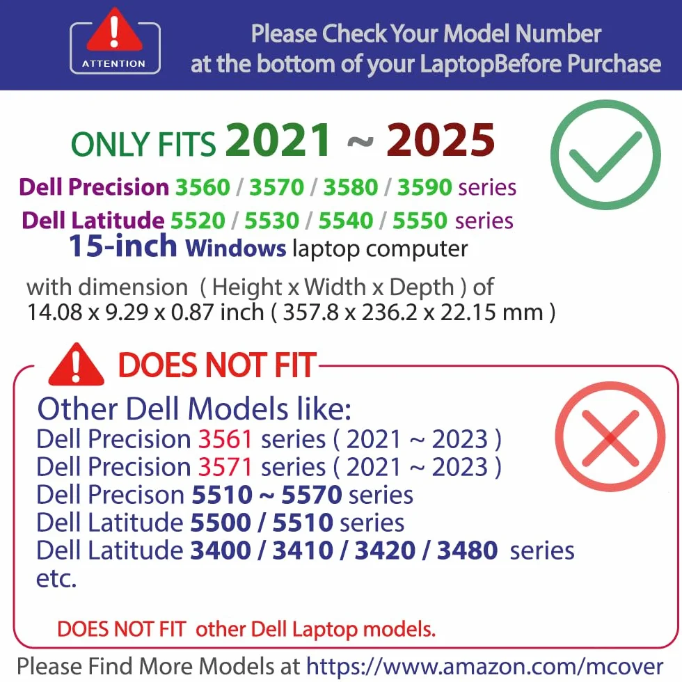 mCover Etui kompatybilne z 2021~2025 38.1 cm Dell Precision 3560/3570 / 3580/3590 i Latitude 5520/5530 / 5540/5550 Series Windows Notebook PC (nie pasuje do innych modeli Dell) - czarne