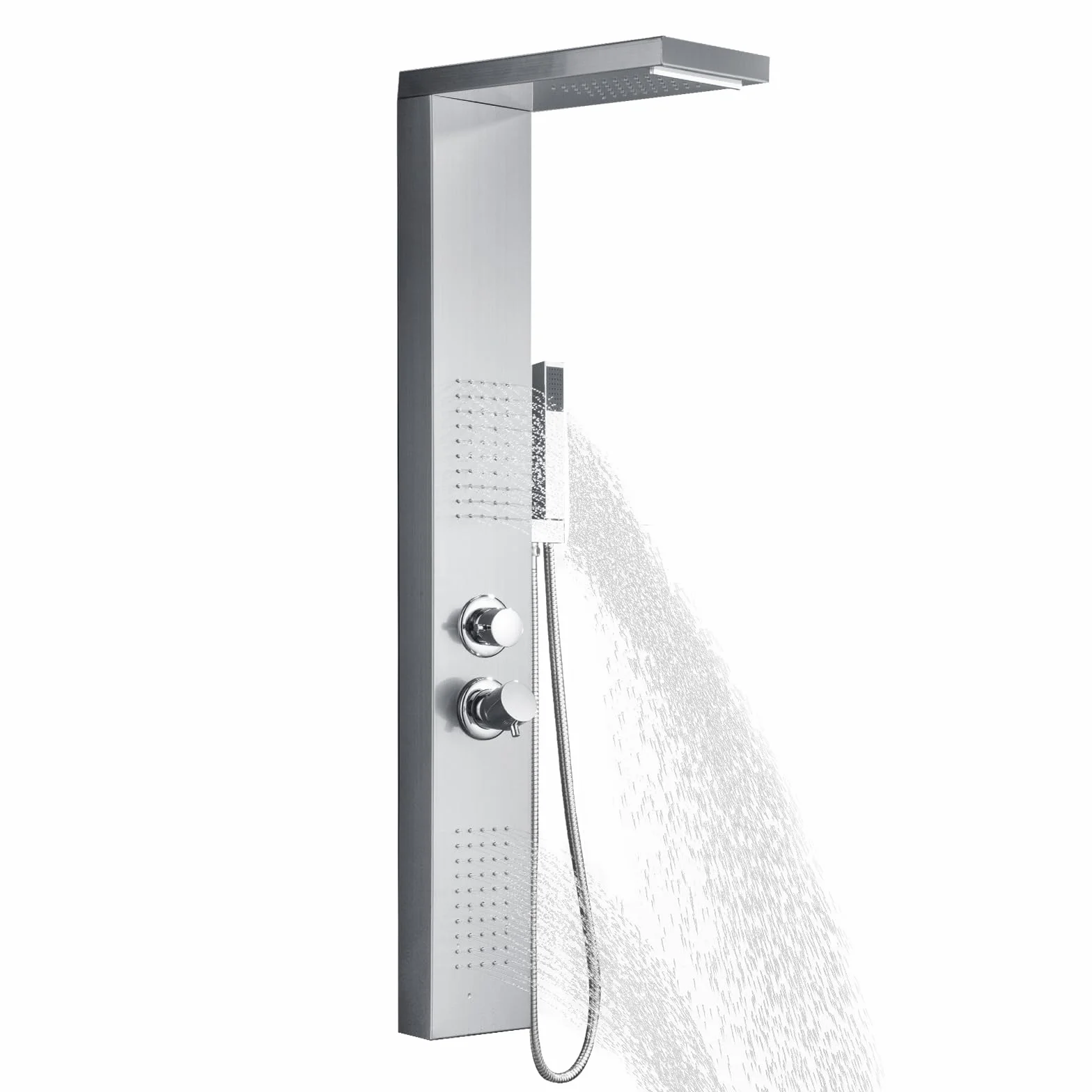 XMTECH Panel prysznicowy armatura prysznicowa ze stali nierdzewnej, system prysznicowy 4 w 1, deszczownica, montaż ścienny, zestaw prysznicowy z prysznicem do masażu i zestawem prysznicowym, słuchawka