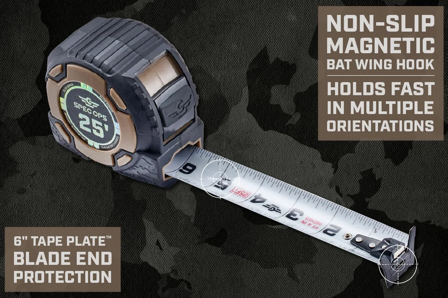 Spec Ops Tools Taśma magnetyczna z serii Elite 25 stóp, dwustronne ostrze 1 1/10.2 cm, wyróżniające się 12 stóp, obudowa kompozytowa klasy wojskowej, 3% przekazane weteranom