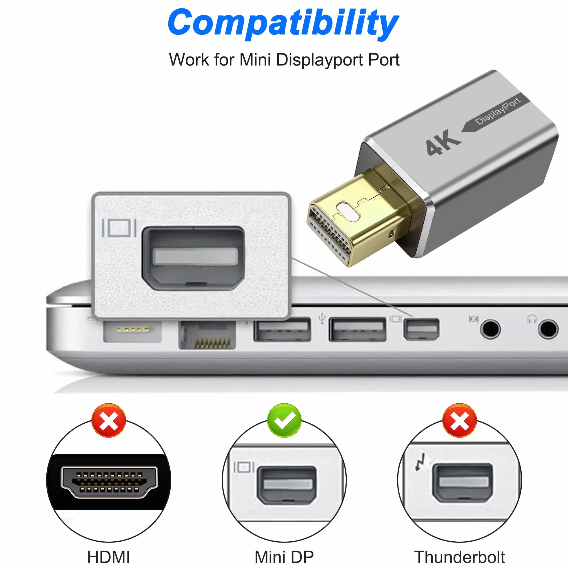 MEIRIYFA Mini DisplayPort Headless Ghost Display Emulator, 4K Mini DP Dummy Plug EDID Emulator Virtual Display Adapter z oświetleniem LED do PC, zdalnego serwera (2 szt.)
