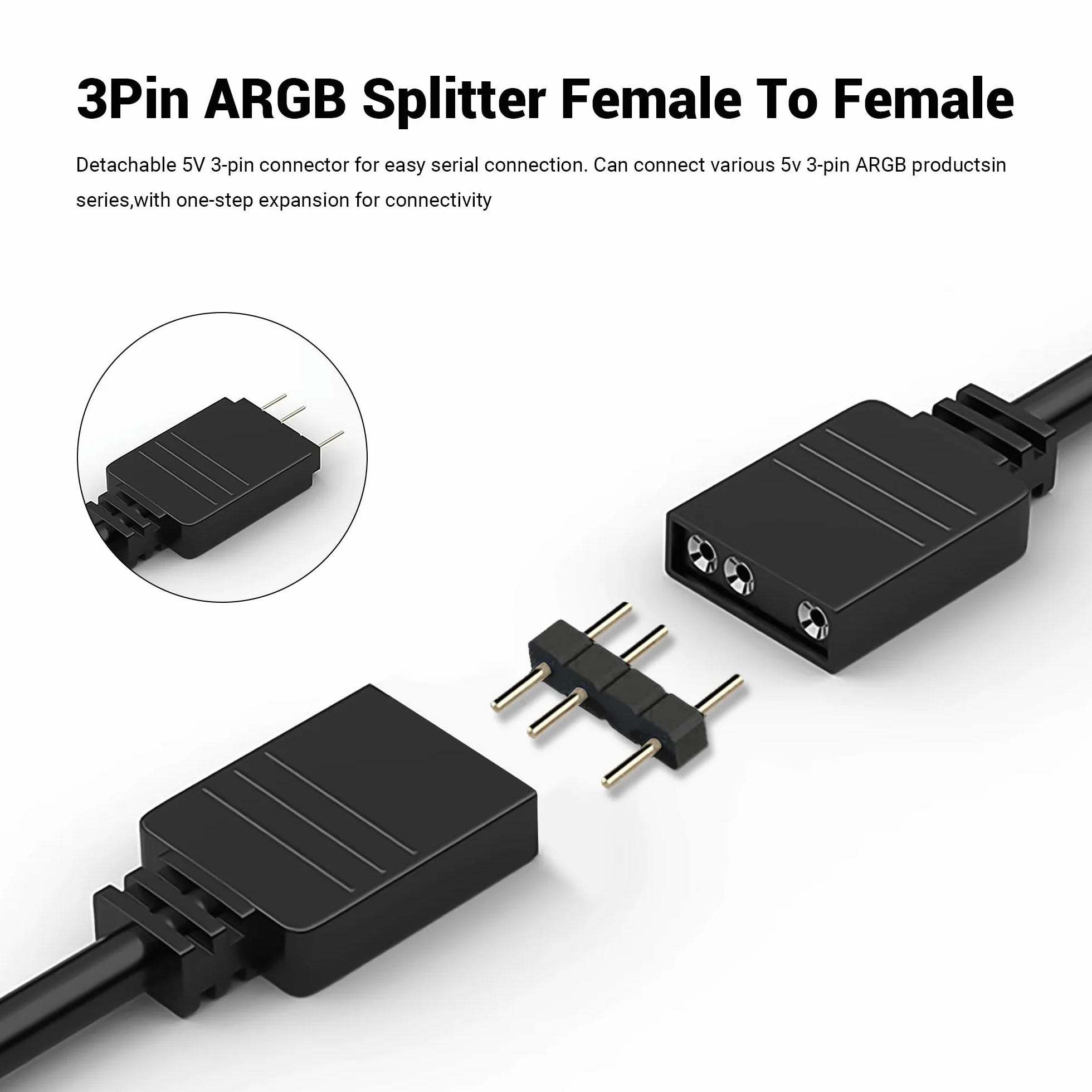 ARGB Przedłużacz 5V 3-biegunowy Rozdzielacz LED 30cm 2szt Czarny
