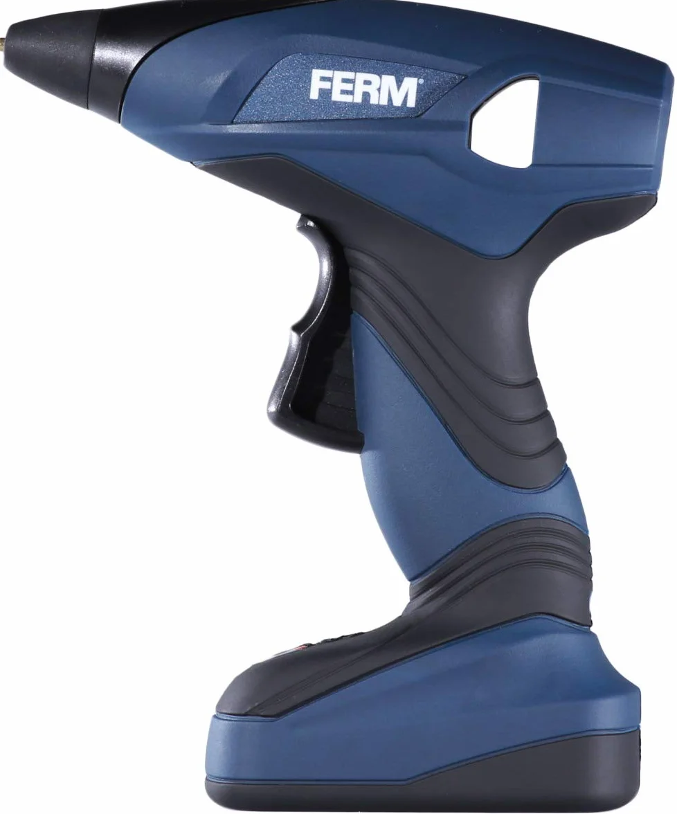 FERM GGM1003 pistolet do szybkiego podgrzewania litowo-jonowego 1,5 Ah z 3 patyczkami klejowymi i ładowarką, 7,2 V, niebieski