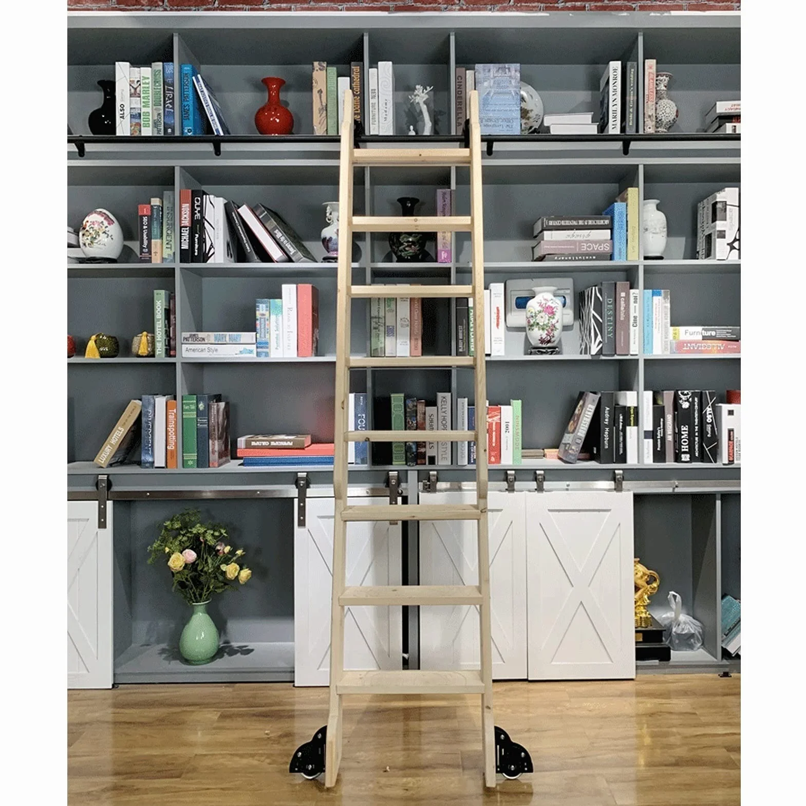 Zestaw sprzętowy drabiny toczącego, mobilna mobilna biblioteka 3,3ft-20 stóp ścieżki drabiny Hardware do domu/strychu, przesuwane drzwi stodoły (bez drabiny)
