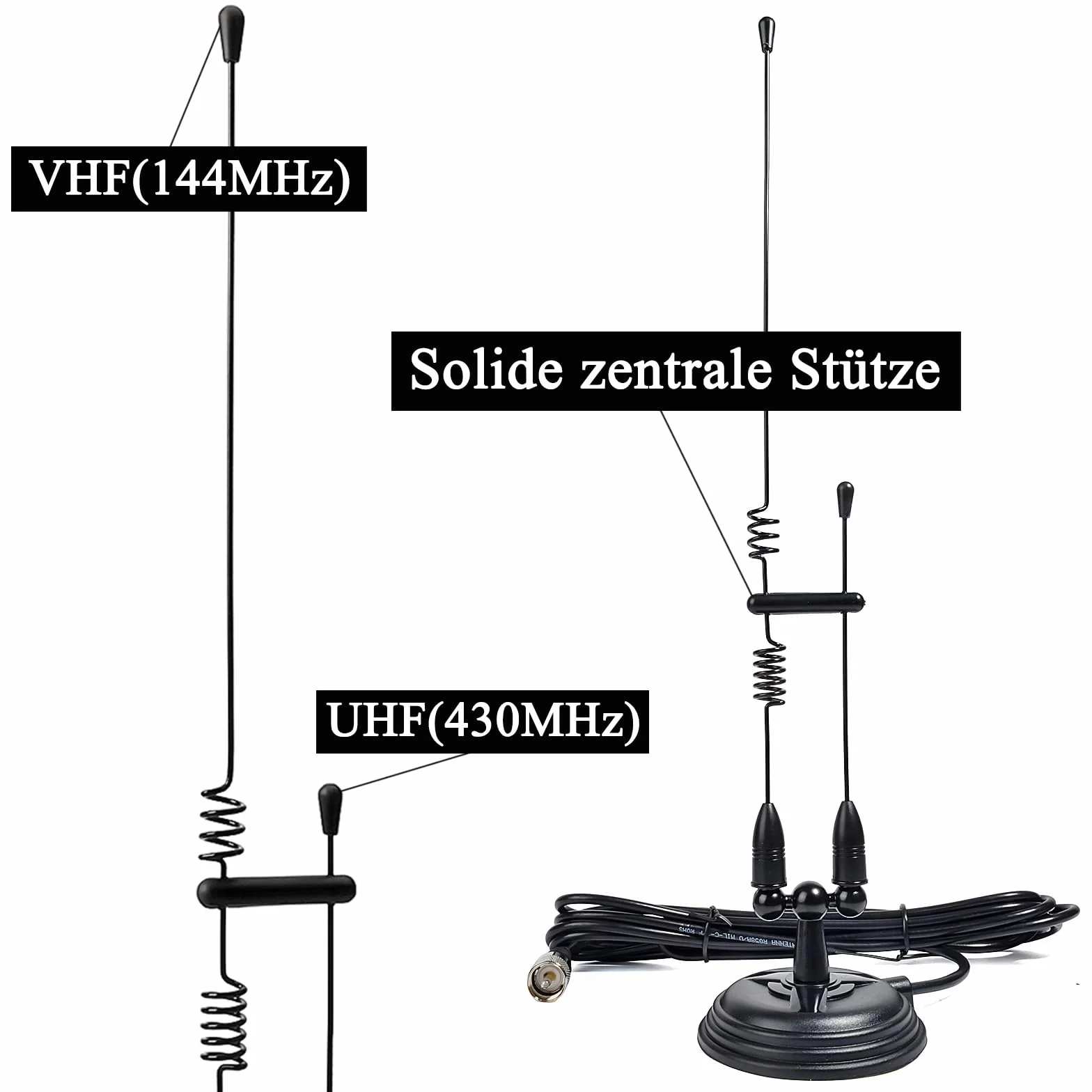 HYS Amatorska antena radiowa 2 m / 70 cm VHF/UHF mocna magnetyczna antena bazowa 4 m RG-58 kabel ze złączem PL259 MS10