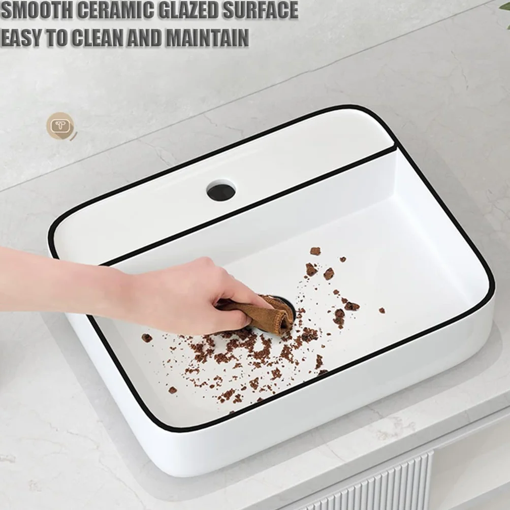 20" umywalka łazienkowa nad blatem, umywalka porcelanowa z czarną krawędzią, sztuka dekoracyjna, umywalka z kranem i odpływem pop-up