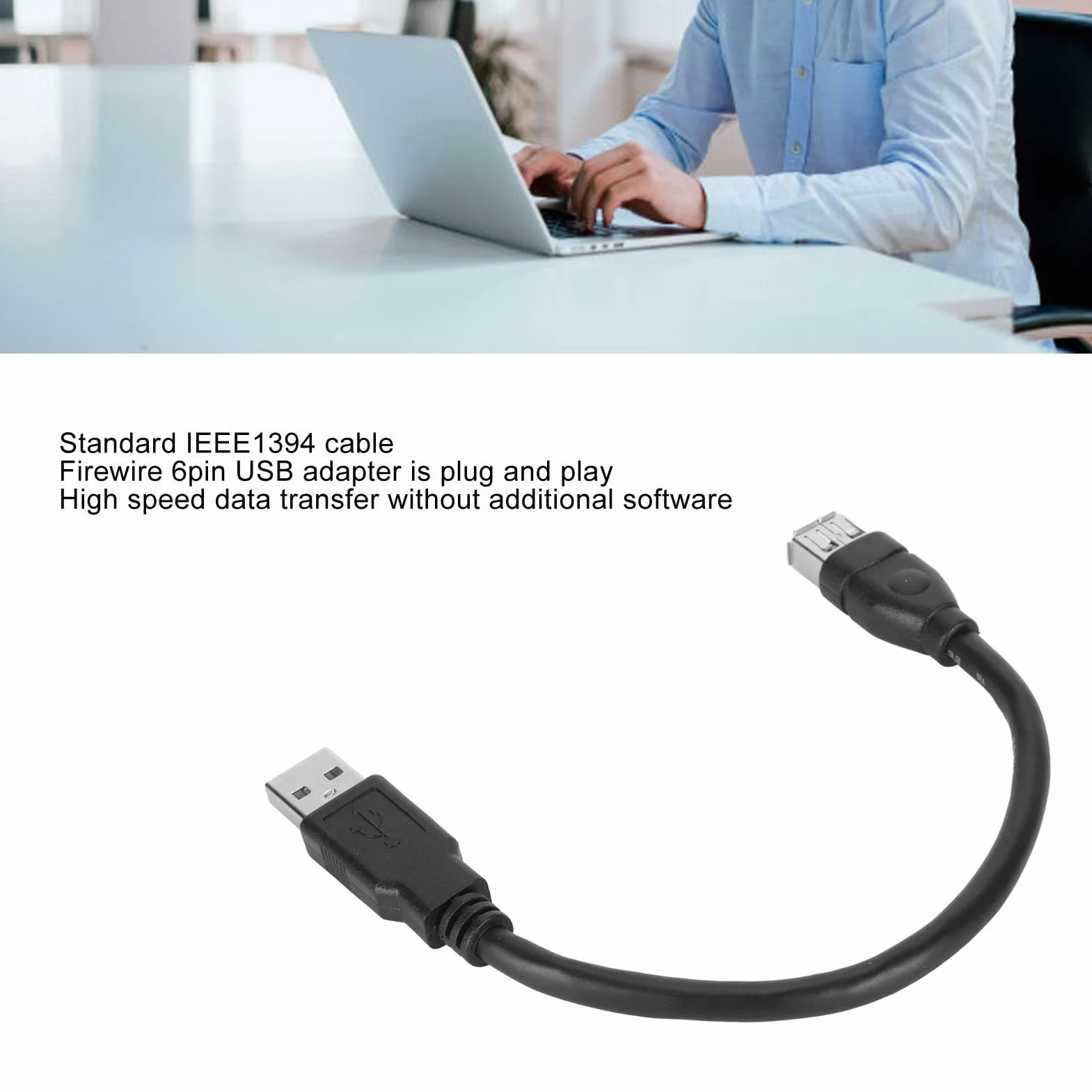 Asixxsix Firewire 1394 6-pin żeńsko-USB 2.0 A męski adapter kabel konwertujący