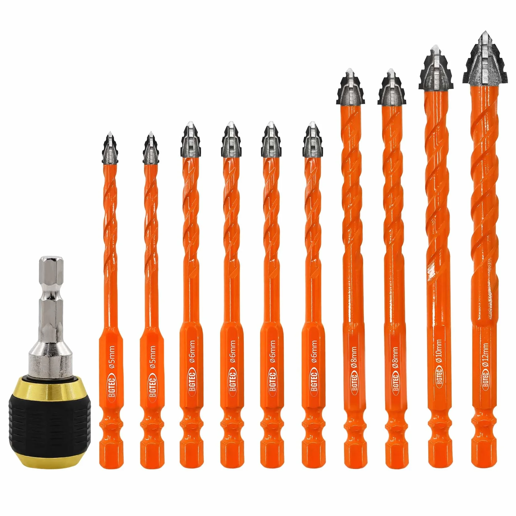 Wiertło do muru SDS, Wiertła do muru z węglika ząbkowanego 5 szt. 5-12 mm betonu, płytek | 10 PCS 5-10mm+Drill holder