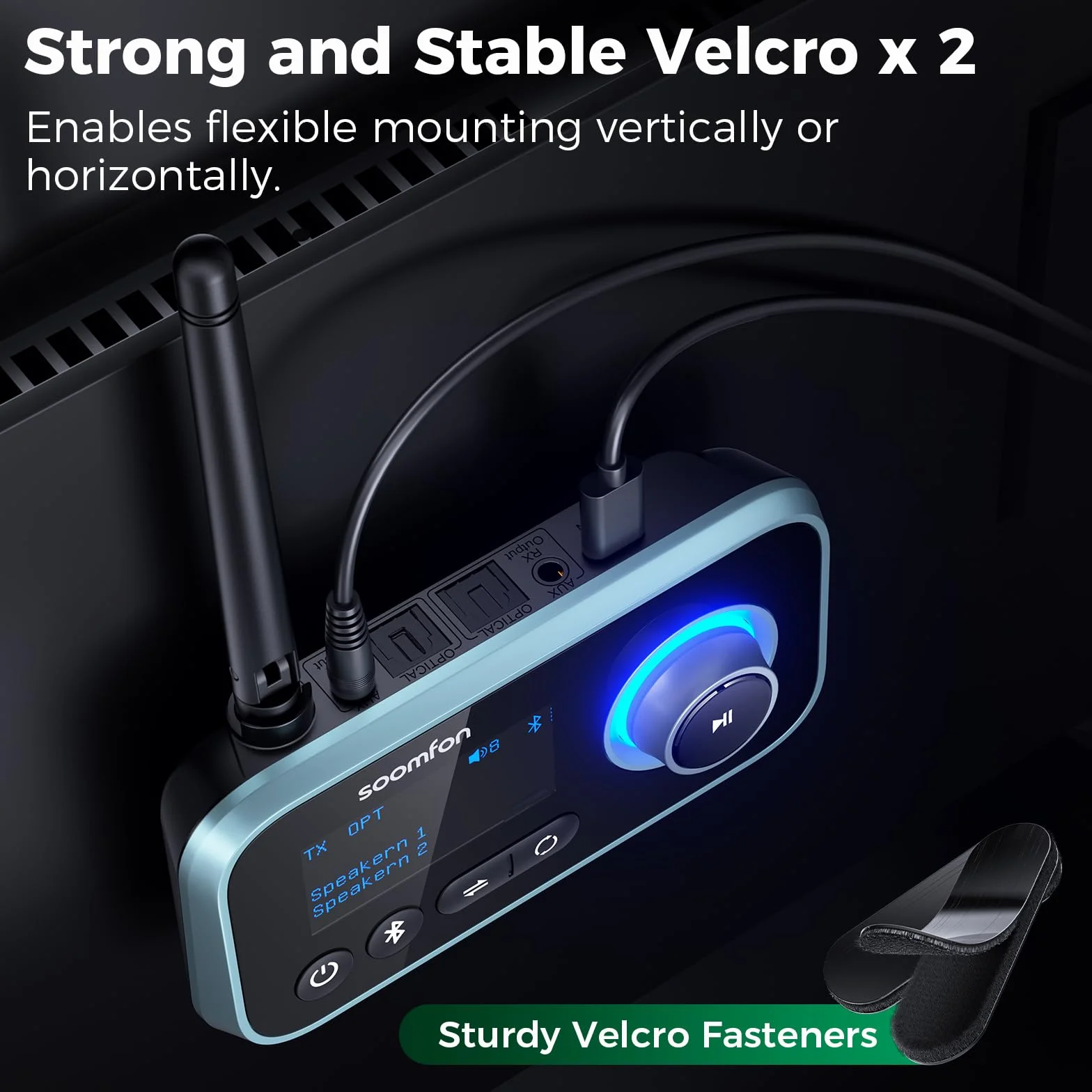 Adapter audio Bluetooth 5.0, SOOMFON Bluetooth nadajnik-odbiornik 3-w-1 do telewizora, stereo, słuchawek, głośników - nadajnik-odbiornik Bluetooth z ekranem, 3,5 mm Aux, RCA, kabel optyczny