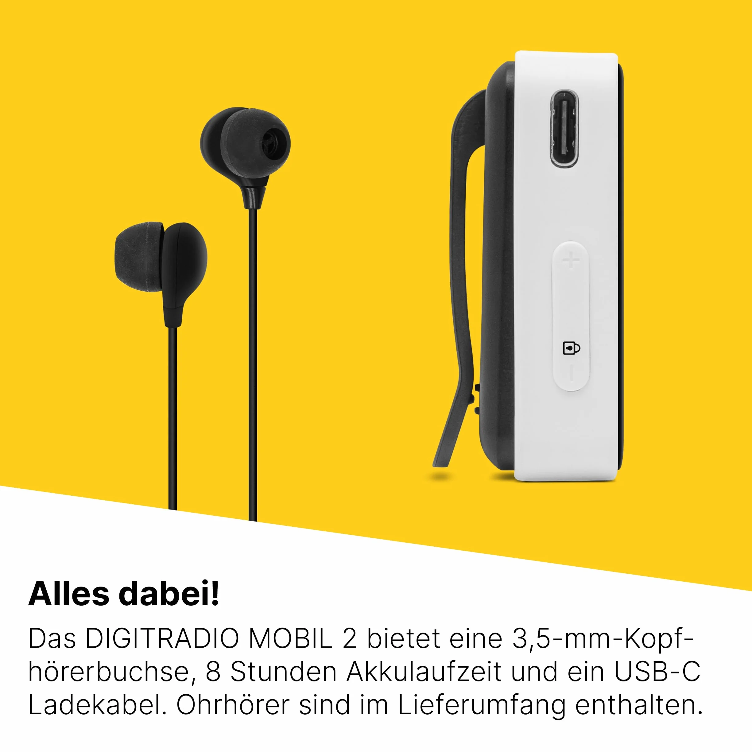 TechniSat Digitradio mobilne 2 przenośne radio DAB+ FM z wbudowanym akumulatorem OLED czarno-białe