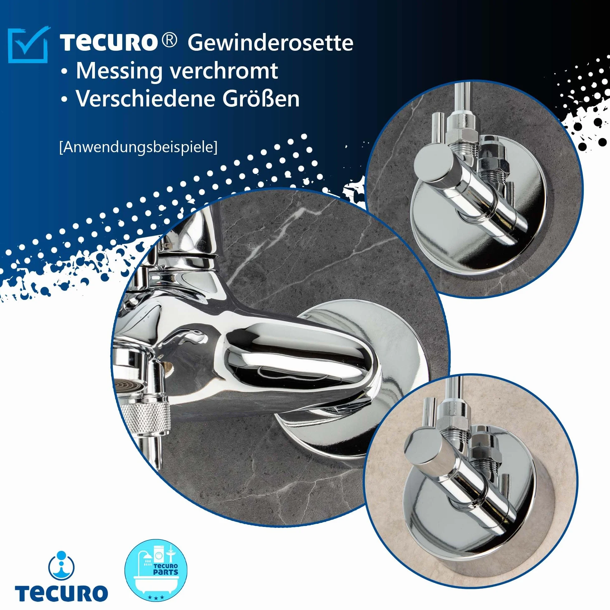 tecuro Gniazdo gwintowane (3/4) Ø 27 mm x Ø 80 mm x wysokość 30 mm, chromowany mosiądz