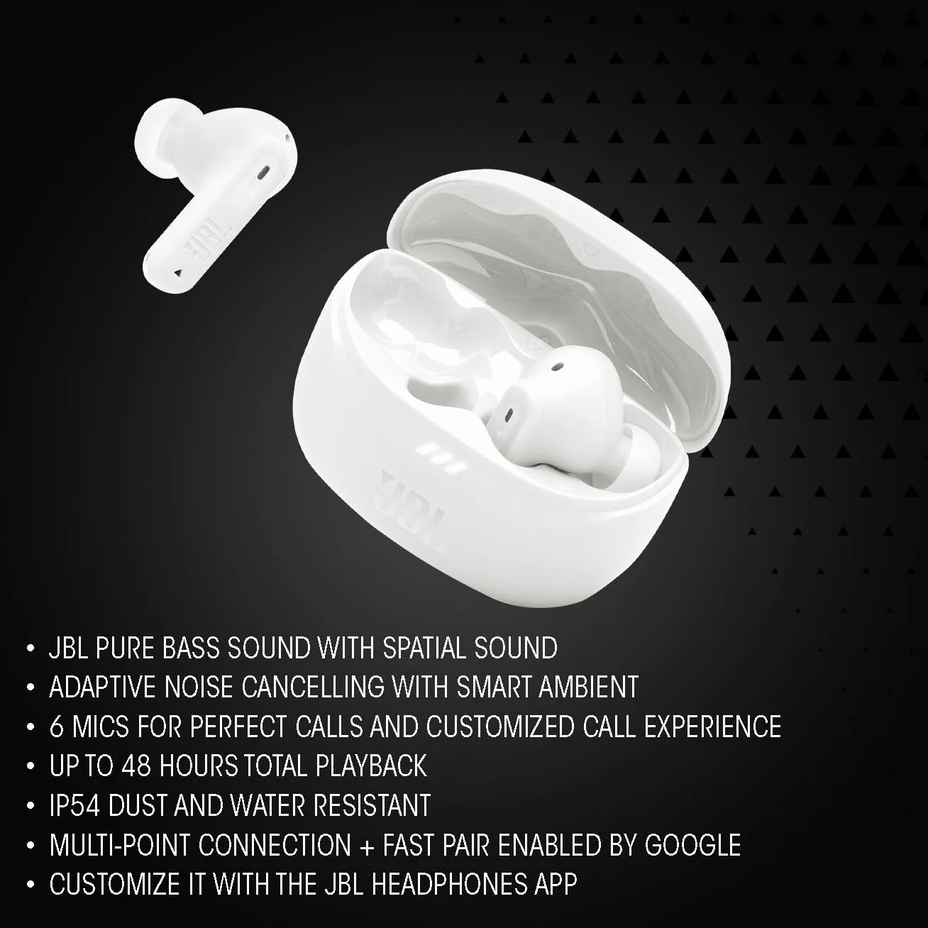 JBL Tune Beam 2 Bezprzewodowe Słuchawki Douszne Bluetooth Redukcja Szumów 48 H IP54 Czarne