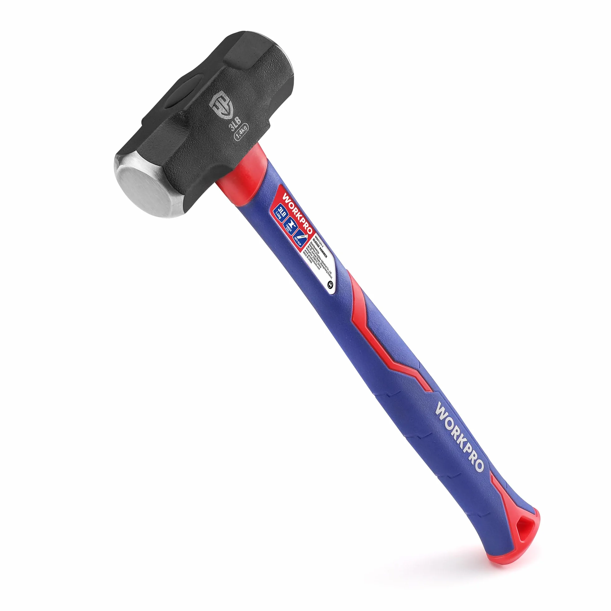 Workpro Młot kowalski 1,68 kg, Młot kowalski z trzonkiem z włókna szklanego, trzonek 31 cm, głowica ze stali kutej, ergonomiczny uchwyt antypoślizgowy, do prac ogrodniczych, budowlanych
