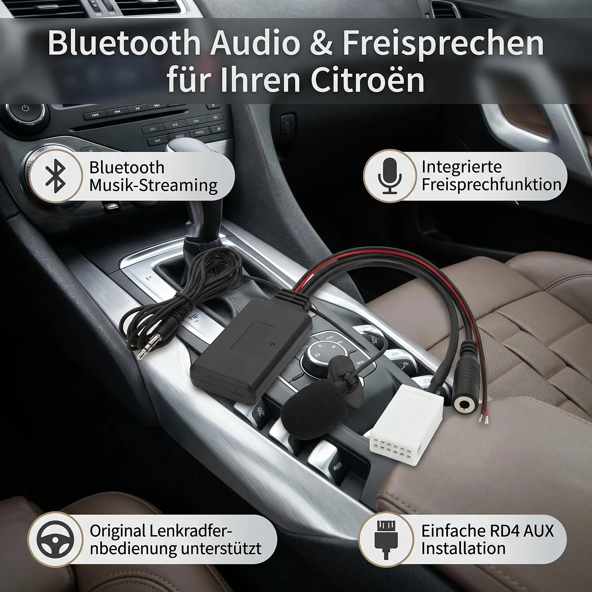 12-pinowy adapter do radia samochodowego RD4 Bluetooth z kablem audio Aux do Citroena C2 C3 C4