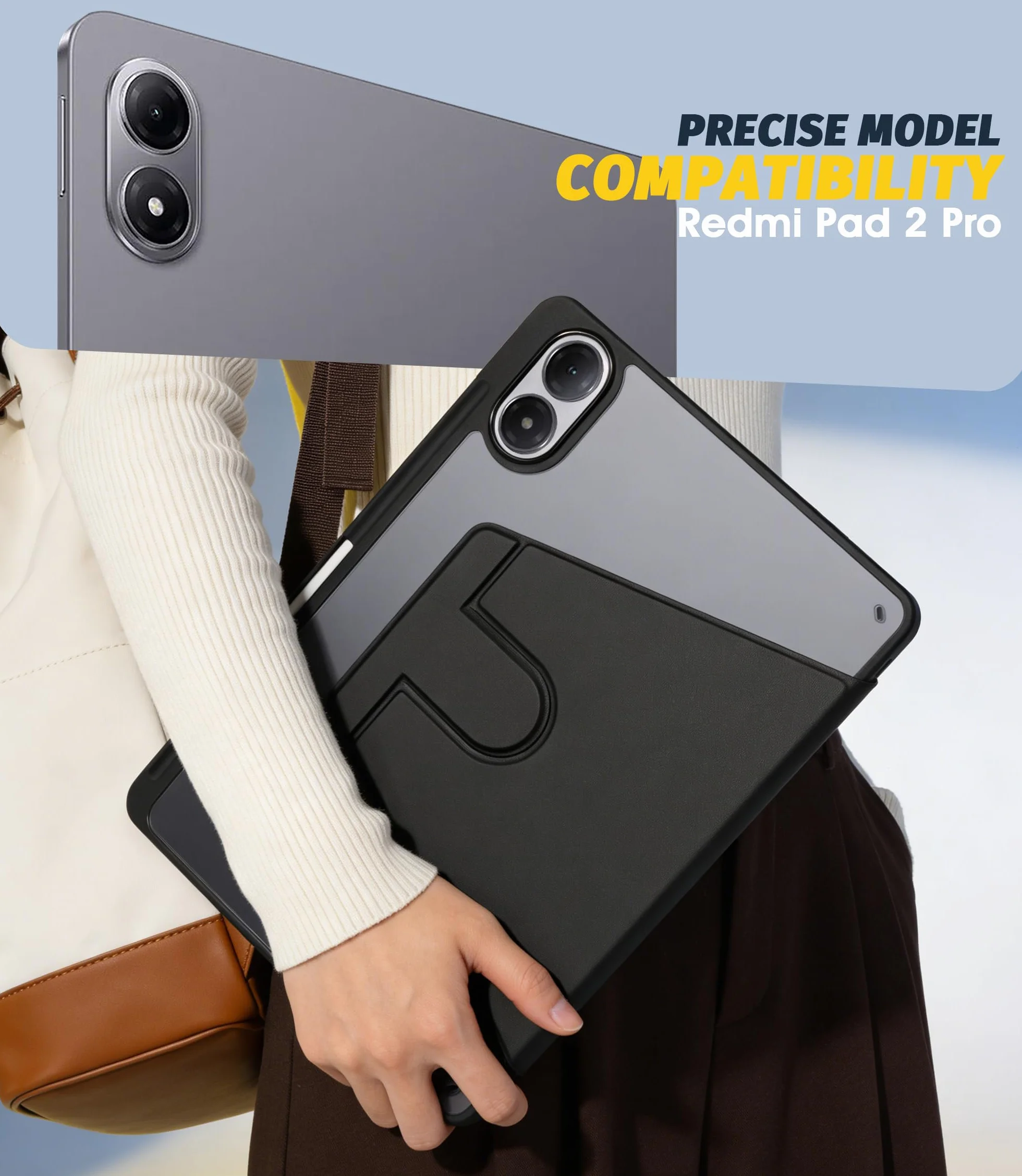 NEWZEROL Etui + 2 osłony ekranu ze szkła hartowanego kompatybilne z Xiaomi Redmi Pad 2 Pro 12,1 cala, ultracienka folia ochronna 9H, odporna na zarysowania, obracana o 360°