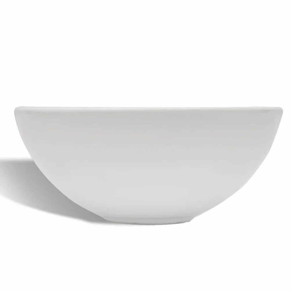 Ceramiczna umywalka łazienkowa okrągła biała z chromowaną baterią mieszającą, umywalka nasadowa 325 x 140 mm, łącznie z kranem, elastycznymi wężami, akcesoriami montażowymi do łazienki