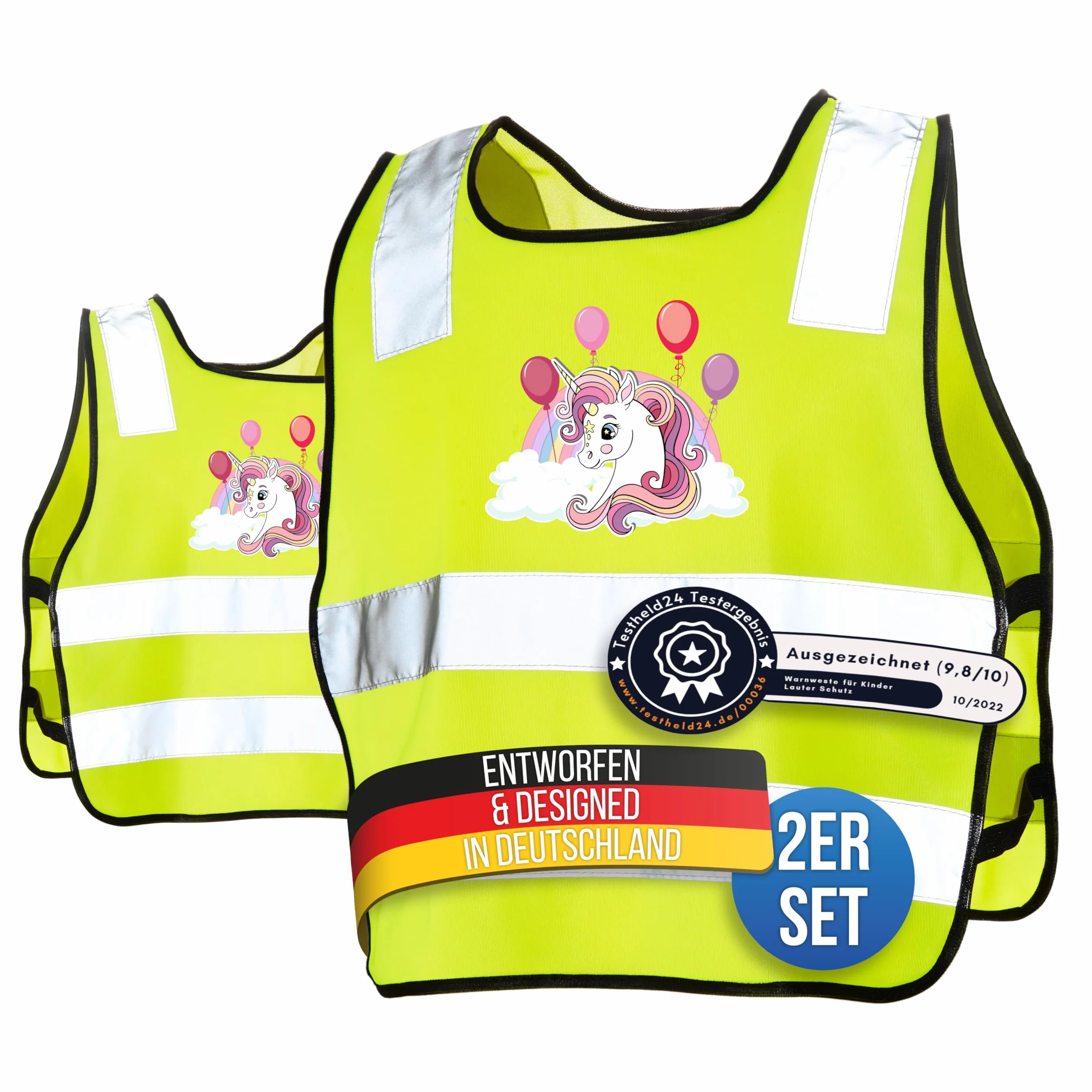 LauterSchutz® Kamizelka bezpieczeństwa dla dzieci (5-12 lat) dla lepszej widoczności w dzień i w nocy w drodze do szkoły, jazdy na rowerze, uprawiania sportu i ruchu drogowego (jednorożec)