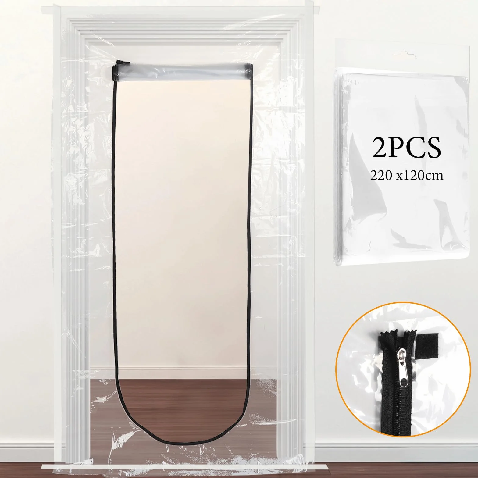 BigKing Drzwi przeciwpyłowe z zawiasami, w kształcie litery U, pyłoszczelna przezroczysta pokrywa, 220 × 110 cm folia przeciwpyłowa do dekoracji domu, renowacji i nowej konstrukcji (2