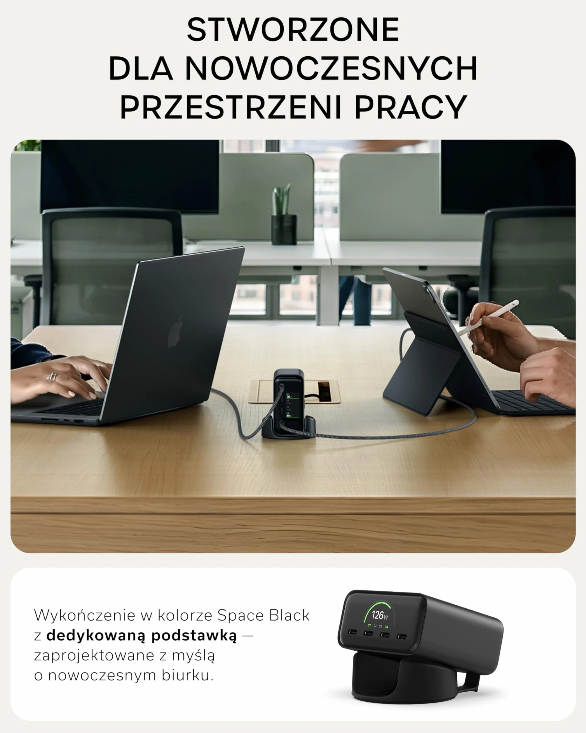 SATECHI ChargeView Ładowarka Biurkowa 140W Stacja Ładowania GaN z Wyświetlaczem Mocy Cztery Porty USB-C Kosmiczna Czerń