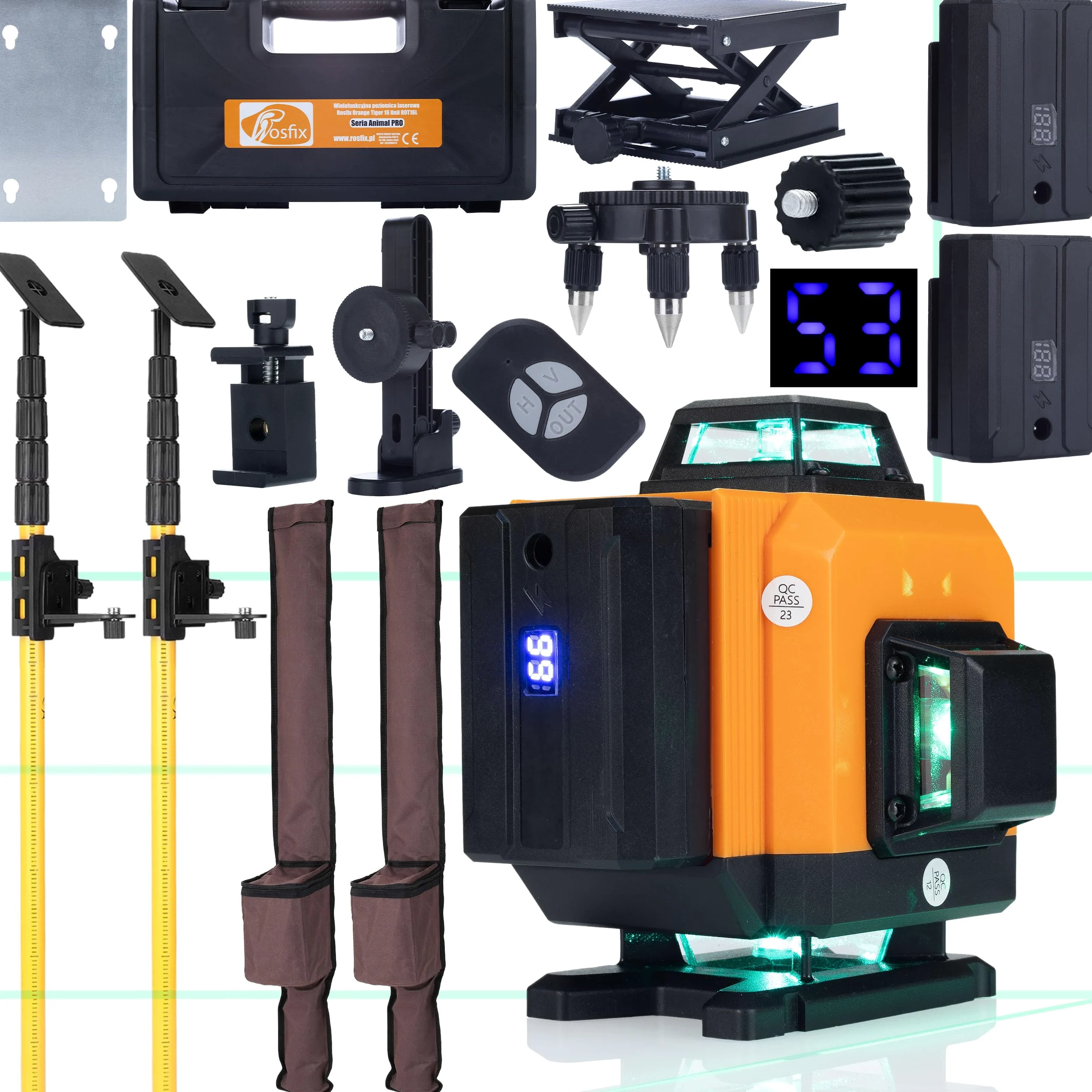 ZESTAW ROSFIX LASER KRZYŻOWY POZIOMICA 360 2AKU WALIZKA + 2X TYCZKA 285 420