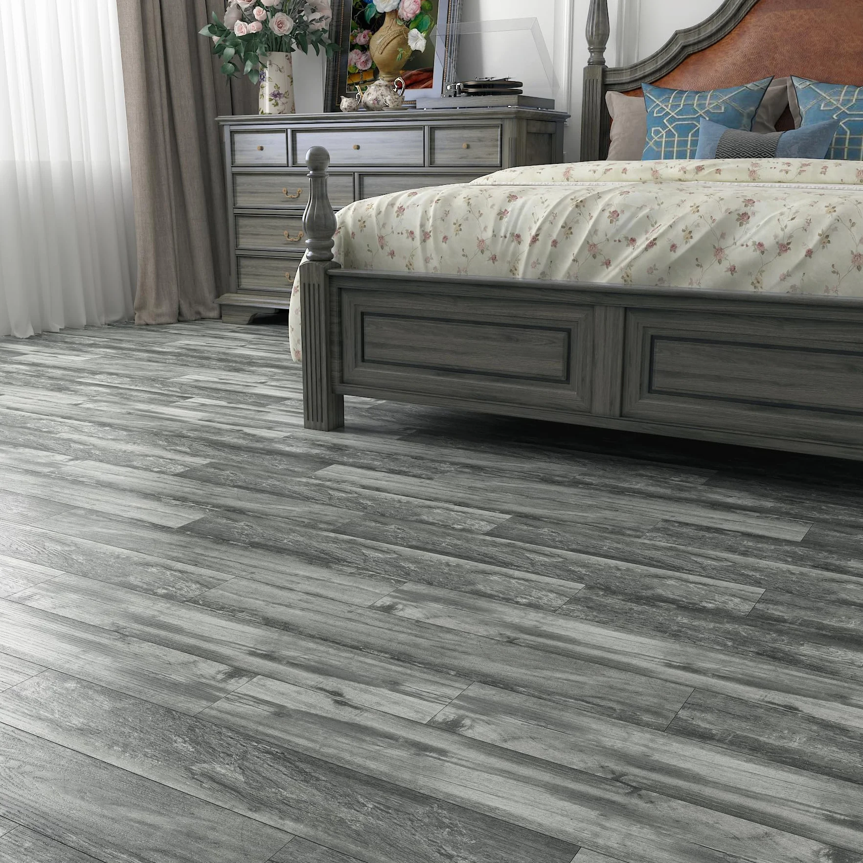 Decotalk 90 x 15 cm, 35 sztuk, szara struktura drewna, samoprzylepne naklejki podłogowe z PCW, nowoczesne i stylowe rozwiązanie podłogowe do ulepszenia Twojego domu, idealne do dużych pomieszczeń