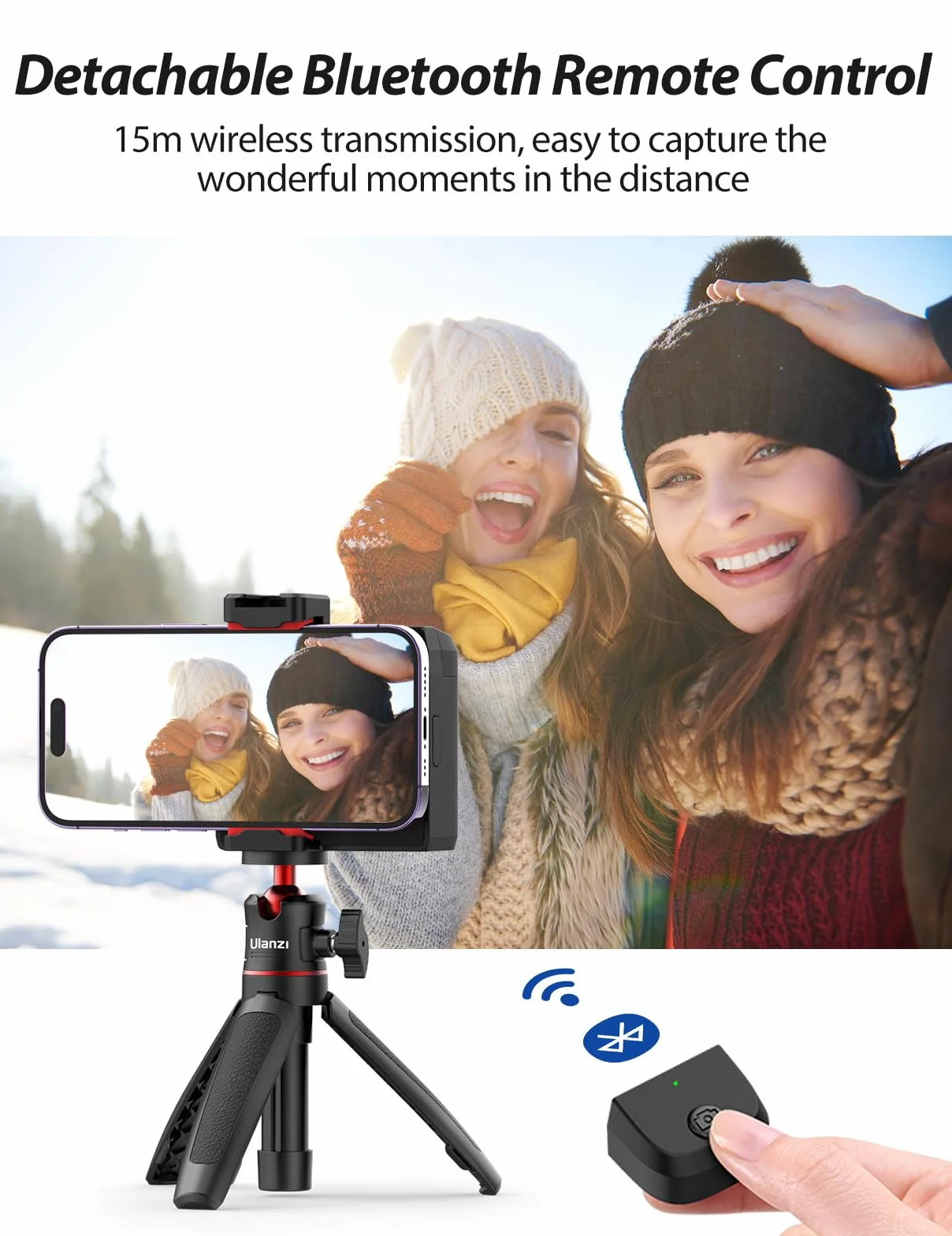 ULANZI CG-02 uchwyt do smartfona z pilotem migawki i światłem wypełniającym, akcesoria fotograficzne do iPhone'a 15, 14 Pro Max