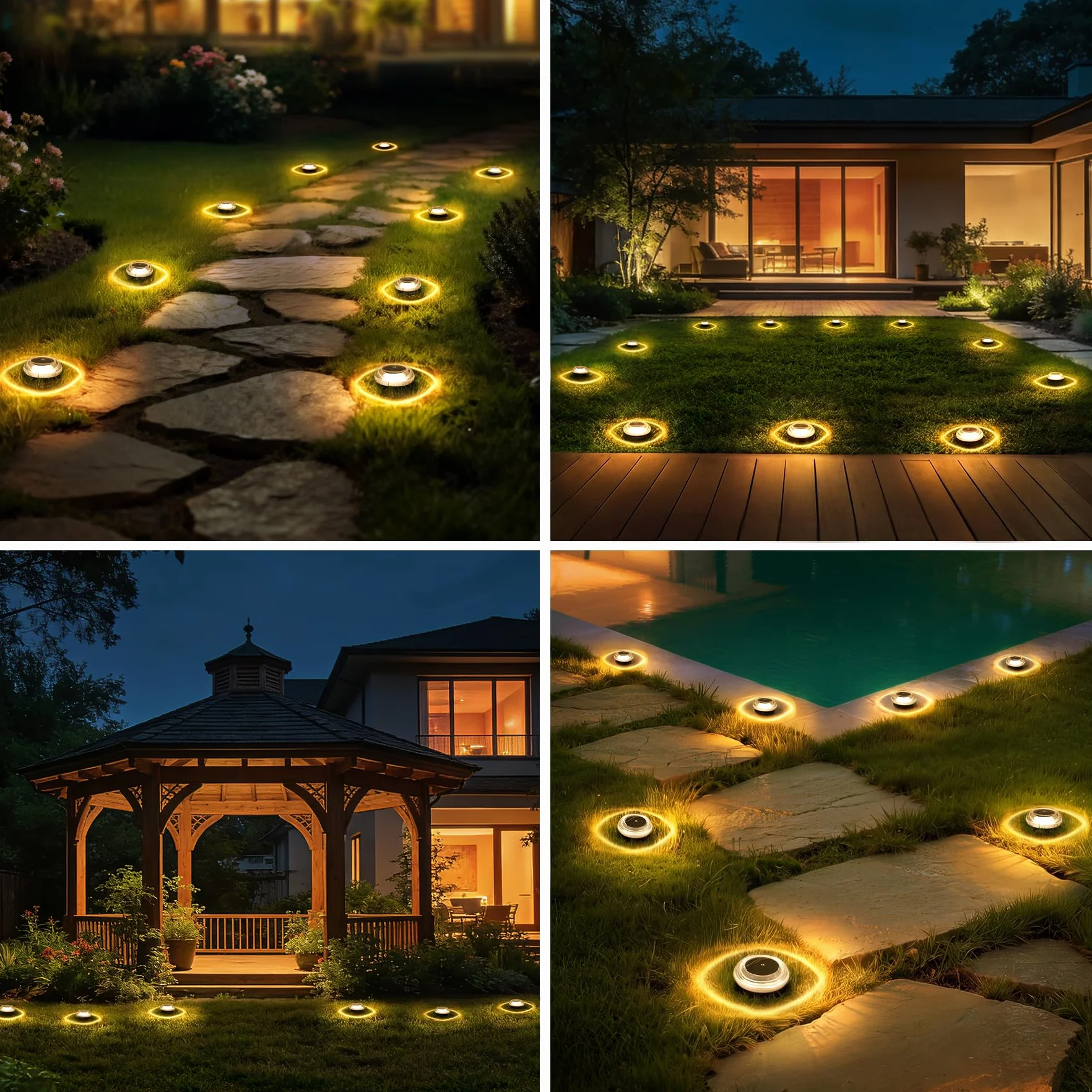 Zestaw 8 solarnych lamp gruntowych do użytku zewnętrznego – LED-owe lampy ogrodowe (wodoodporność IP65)