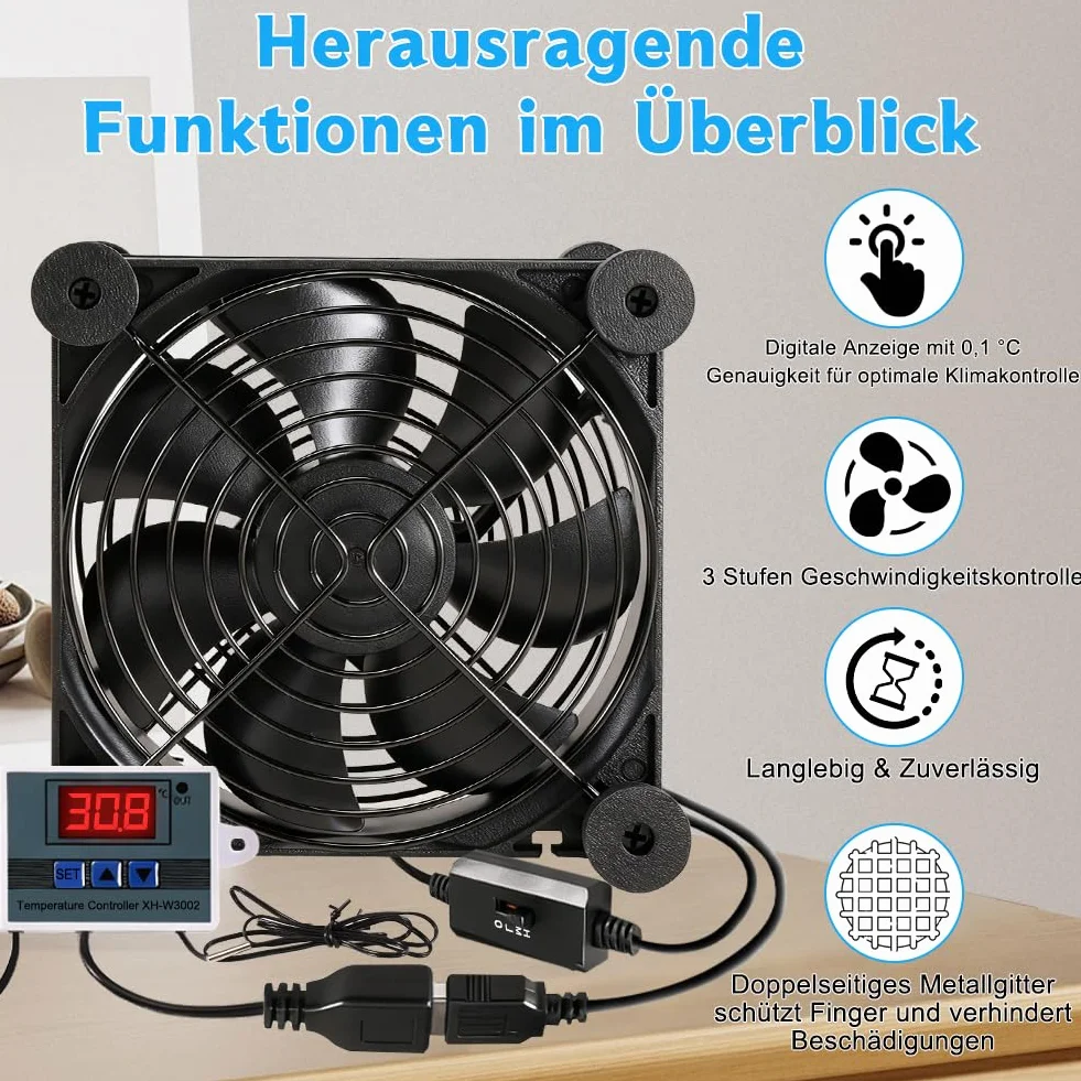 Wentylator komputerowy USB 120 mm z cyfrowym regulatorem temperatury – cichy wentylator chłodzący komputer, podwójne łożyska kulkowe, wentylator obudowy – 3 regulowane wentylatory do CPU