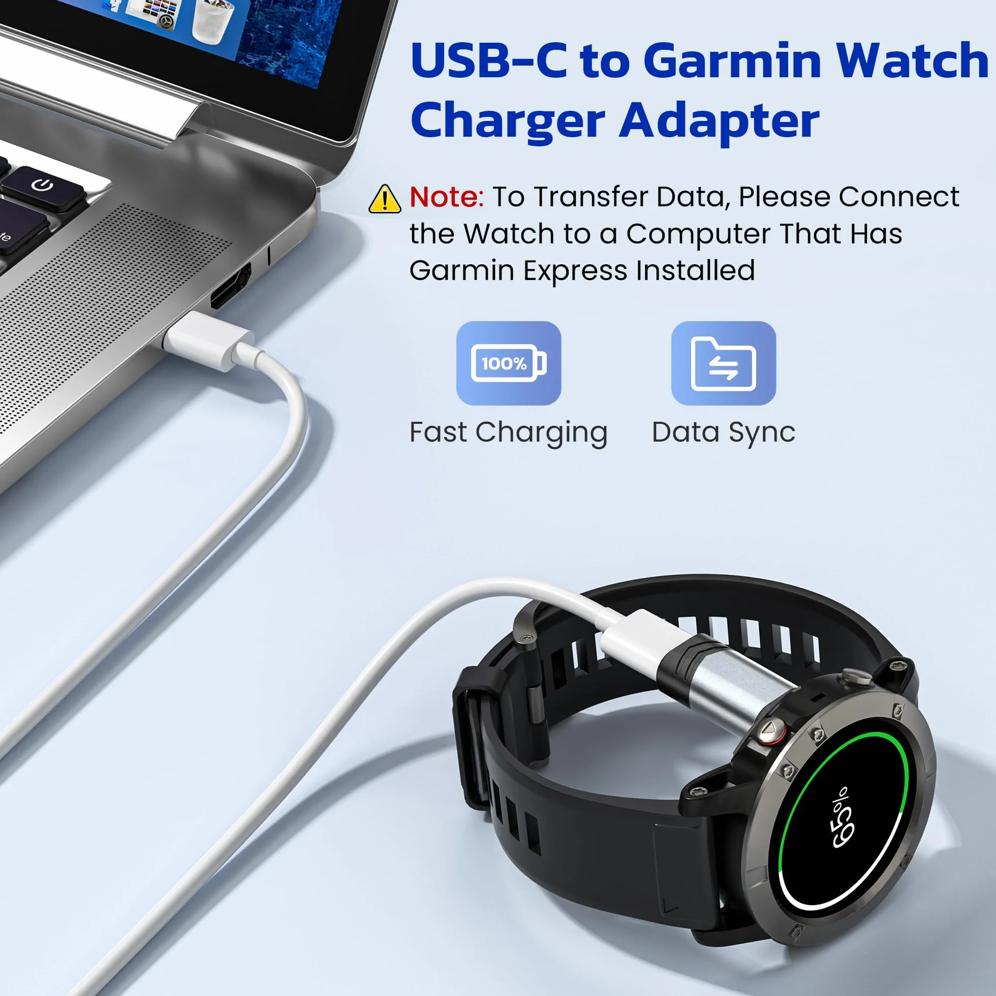 RUXELY Adapter USB C na Garmin 90 stopni, do zegarka Fenix 8 7S 7 6X Pro Solar, Venu 3, Epix Pro, Forerunner 45 265 945 965, Instinct 2x, Approach S62 S70