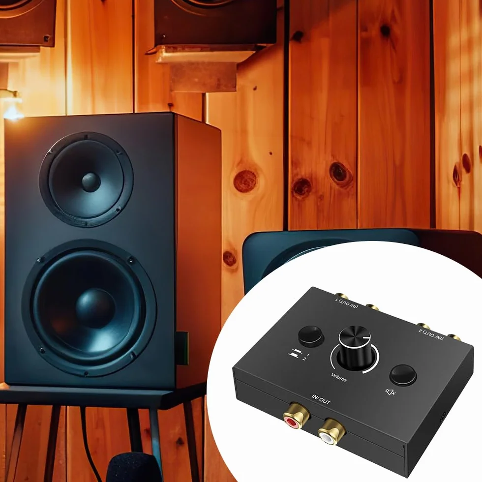 Optyczny przełącznik audio RCA Stereo Audio Switch 2 w 1 wyjściem, analogowy z kontrolą głośności i kablem RCA