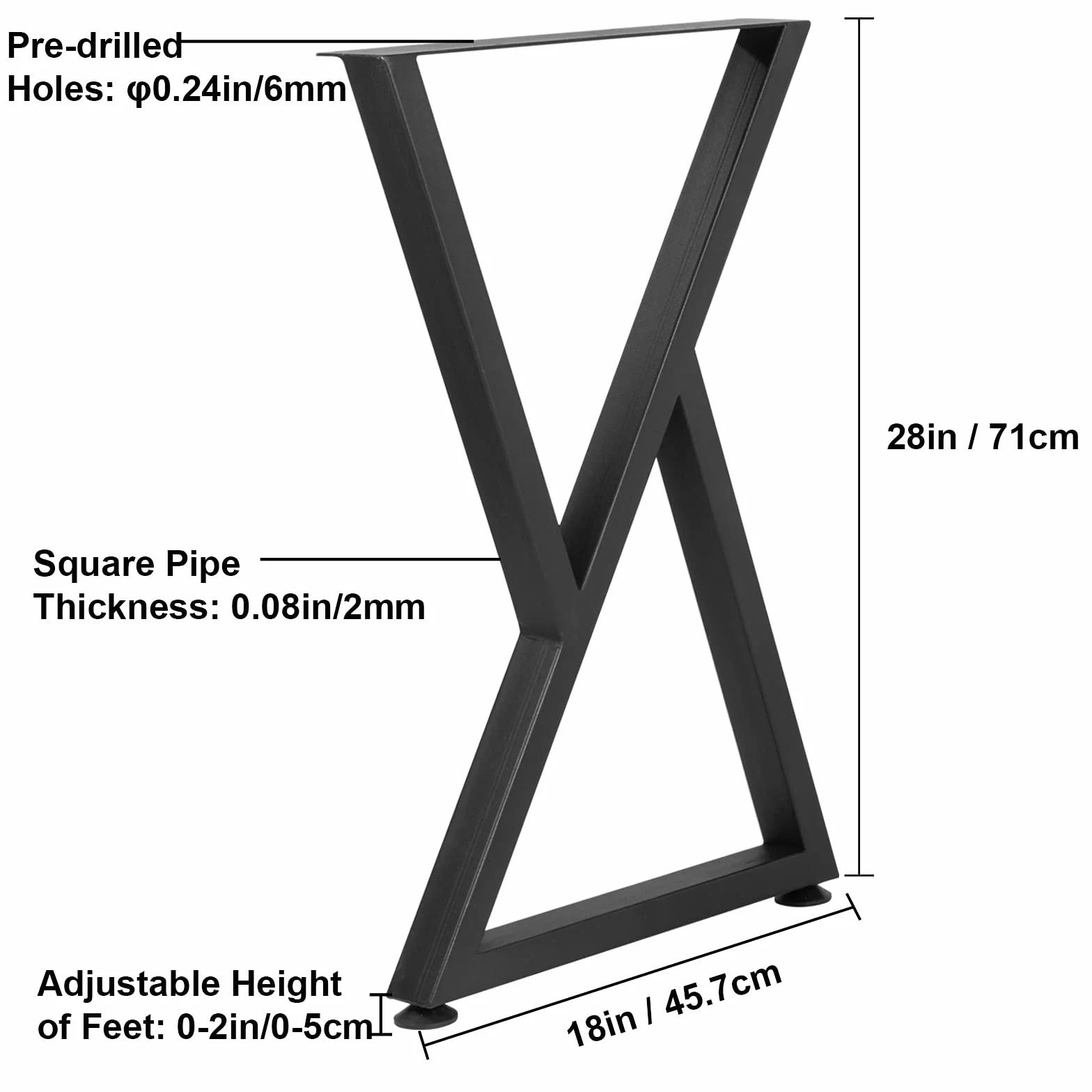VEVOR Nogi stołu, 71,1 x 45,7 cm, płozy stołowe, zestaw 2 szt., wytrzymałe nogi ławkowe, nóżki stołowe z metalu w kształcie litery Z, stelaż stołu z kutego żelaza, meble dla majsterkowiczów do jadalni