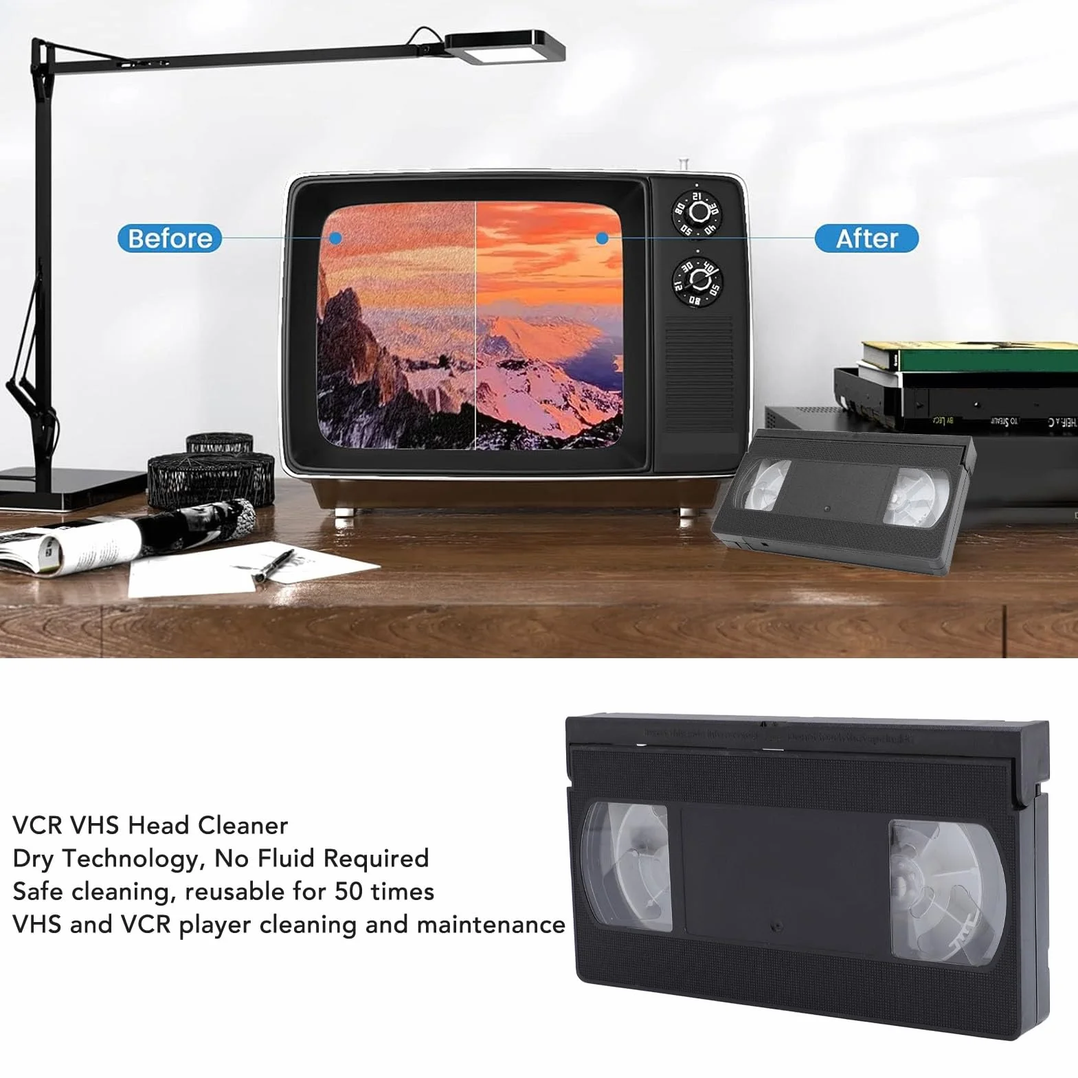 VCR VHS Cleaner do Odtwarzacza Wideo, Narzędzie do Czyszczenia Głowy, Sucha Technologia