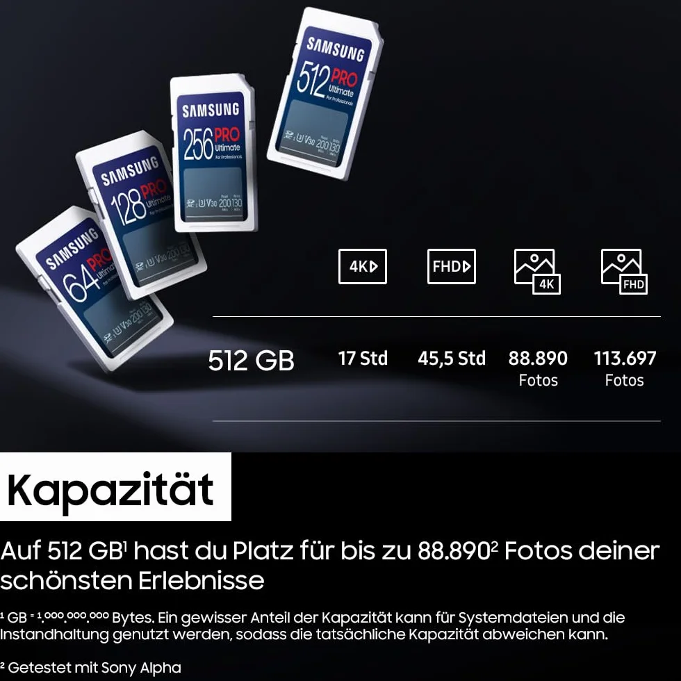 Samsung Karta SD PRO Ultimate 256 GB, UHS-I U3, Full HD i 4K UHD, odczyt 200 MB/s, zapis 130 MB/s, karta pamięci do smartfona, drona lub kamery, w zestawie czytnik kart USB, MB-SY256SB/WW
