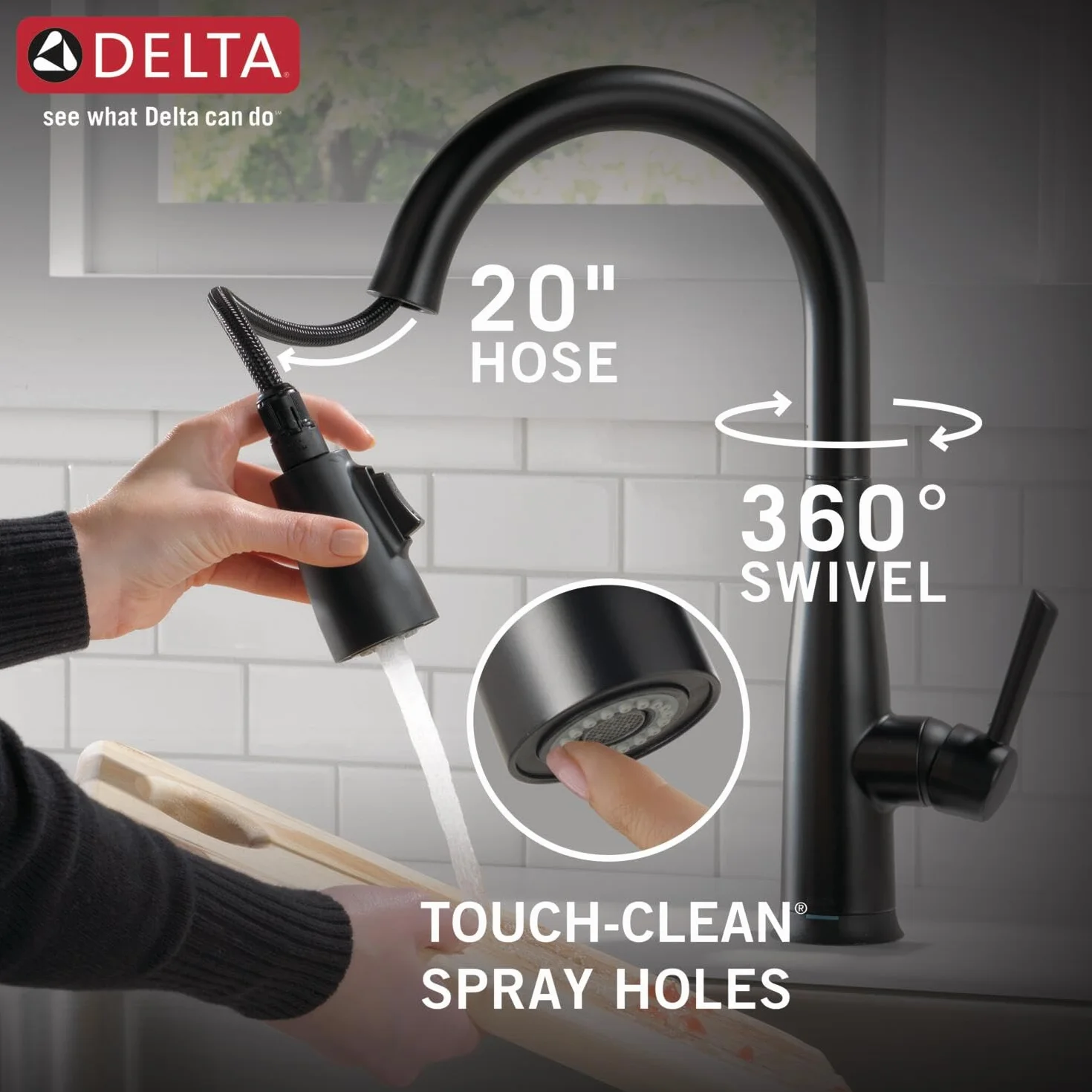 Delta Faucet Essa Matowa czarna bateria kuchenna dotykowa, dotykowe baterie kuchenne z wyciąganym opryskiwaczem, bateria zlewozmywakowa, bateria kuchenna czarna, technologia Touch2O, matowa czerń